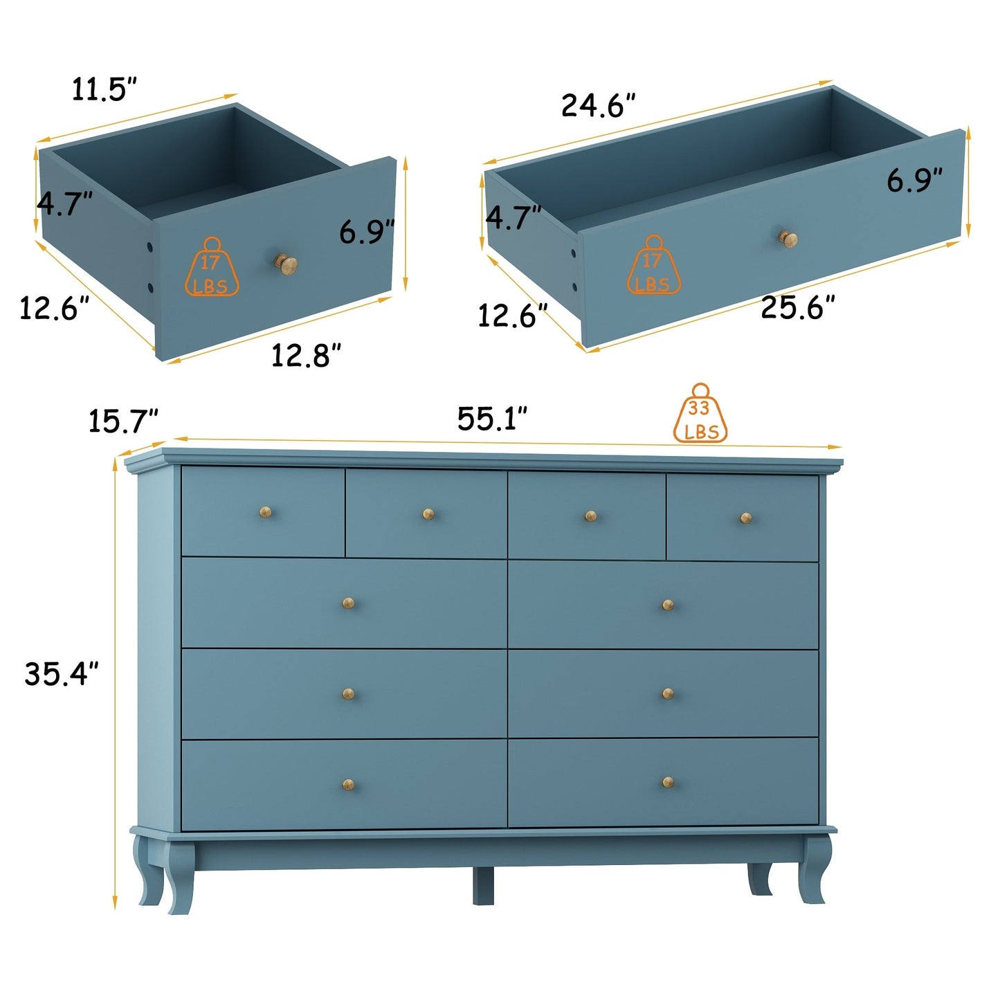 Commode double à 10 tiroirs pour chambre à coucher, commode blanche, grand espace de rangement