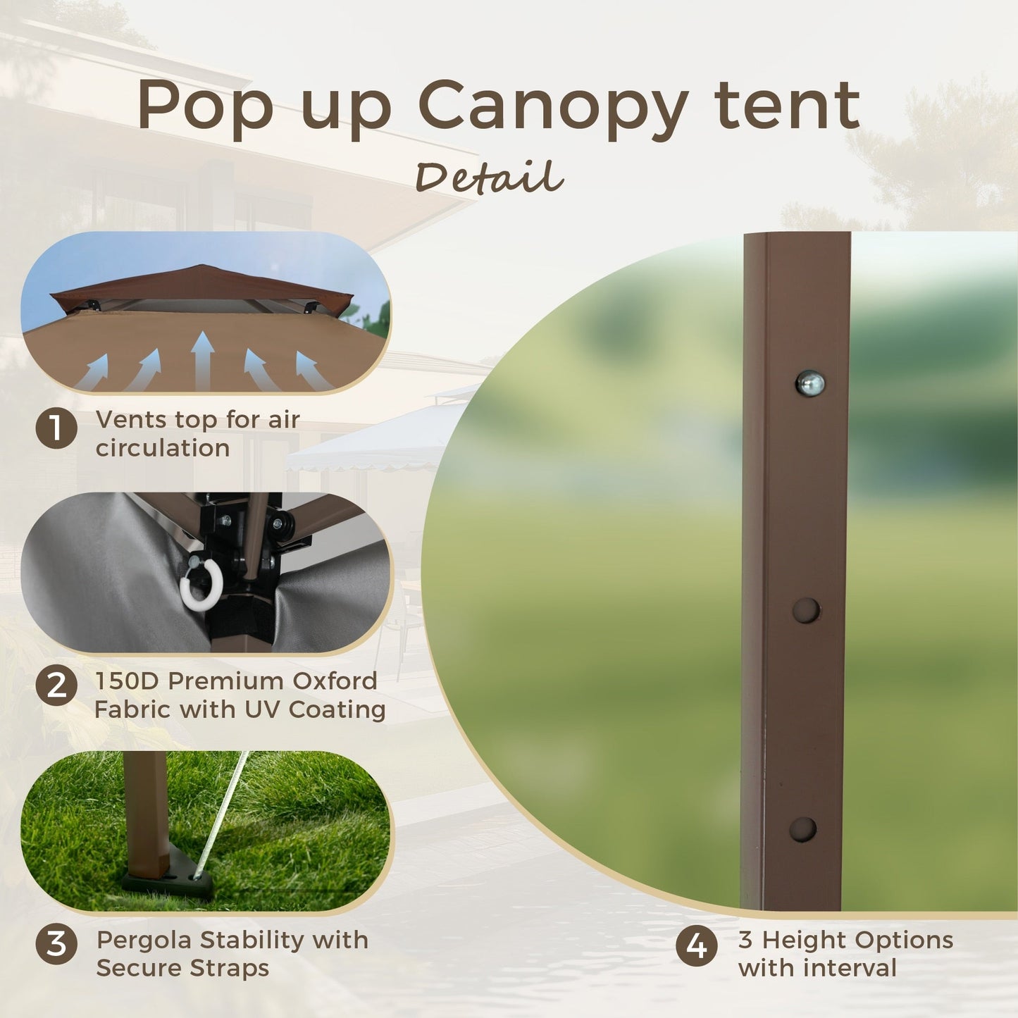 Gazebo de jardin renforcé escamotable avec rideau d'angle élégant - 13 x 13 pi