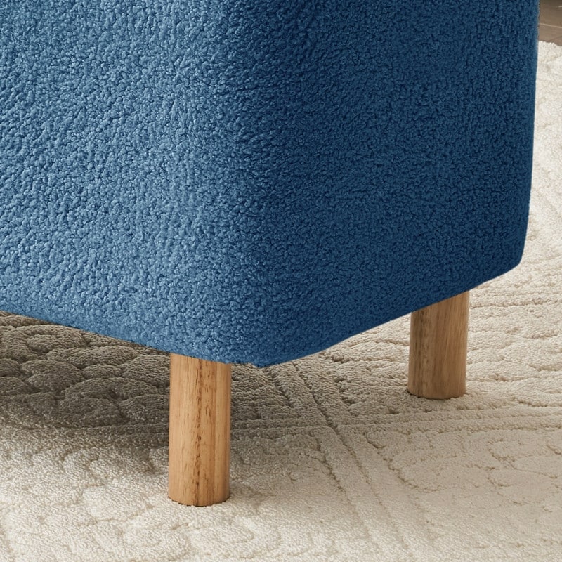 Banc ottoman de rangement en sherpa blanc cassé, repose-pieds, pour salon, chambre à coucher, pieds en bois