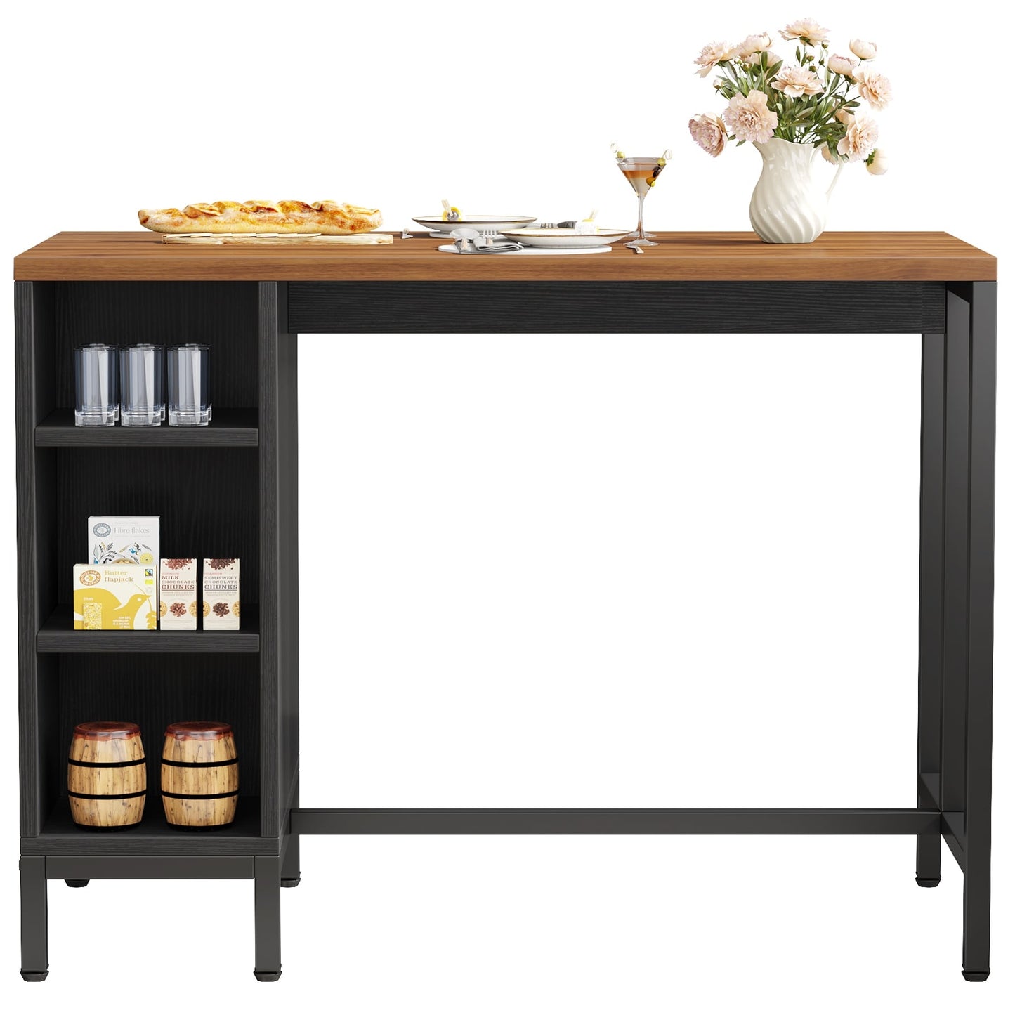 Îlot de cuisine large de 43 pouces, table de comptoir de cuisine avec 5 étagères ouvertes