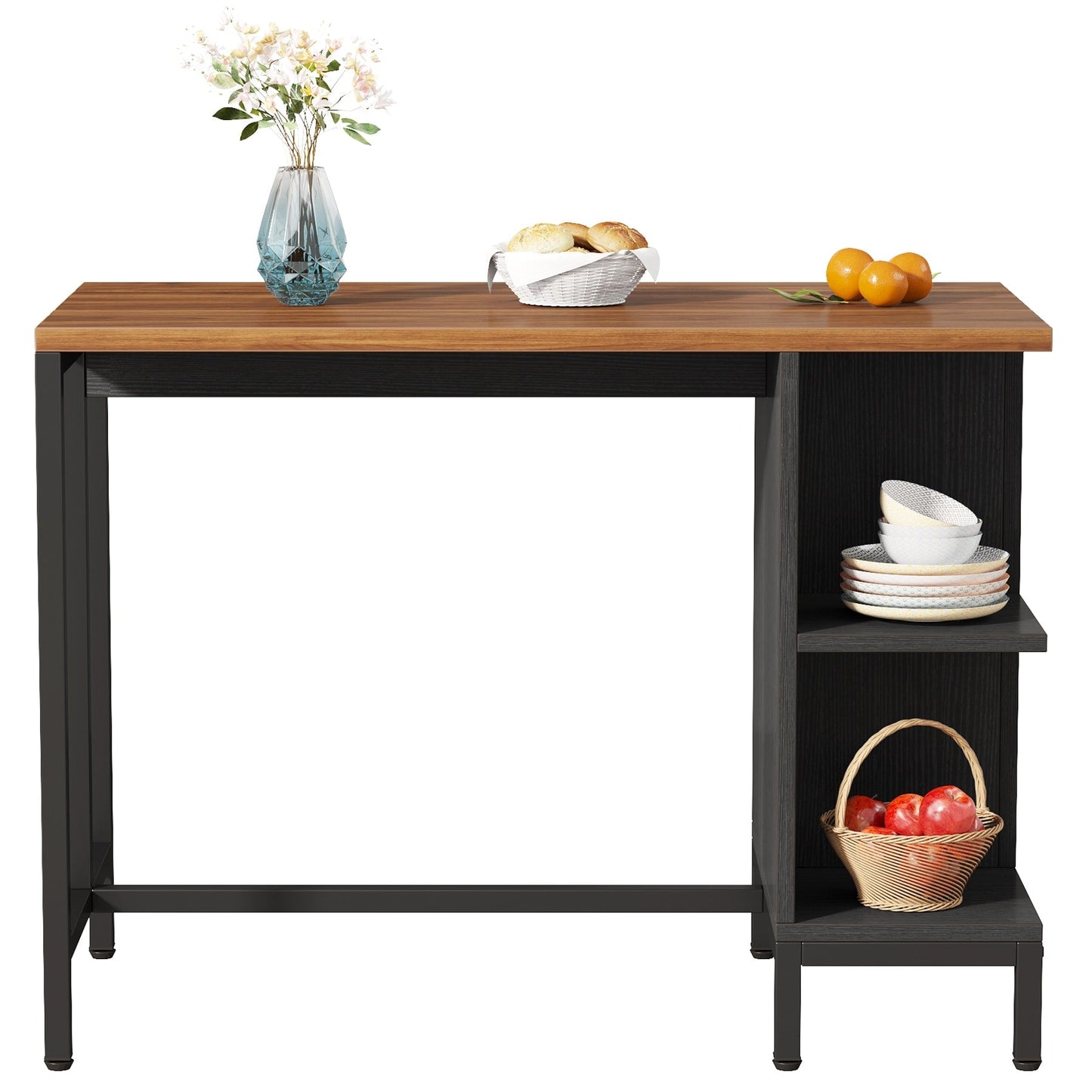 Îlot de cuisine large de 43 pouces, table de comptoir de cuisine avec 5 étagères ouvertes