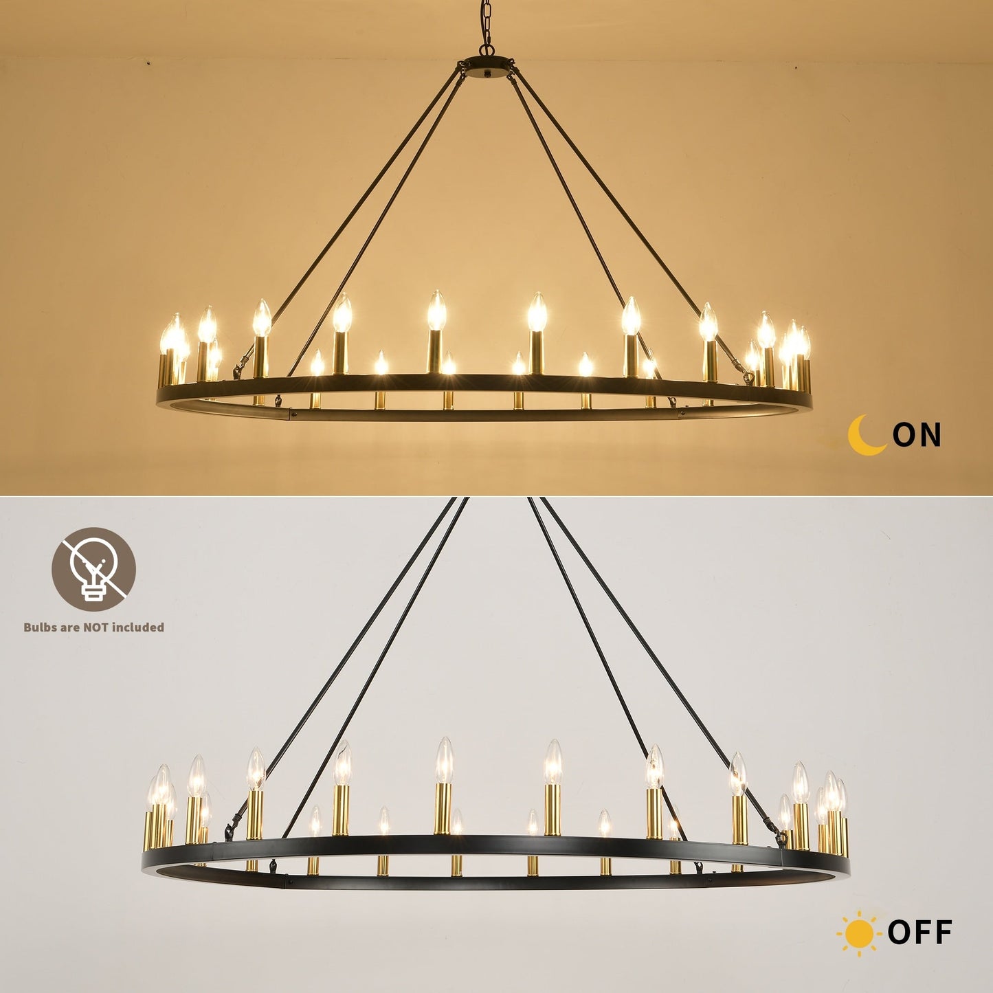 Lustre rond à 24 lumières en forme de roue de chariot de 54 pouces