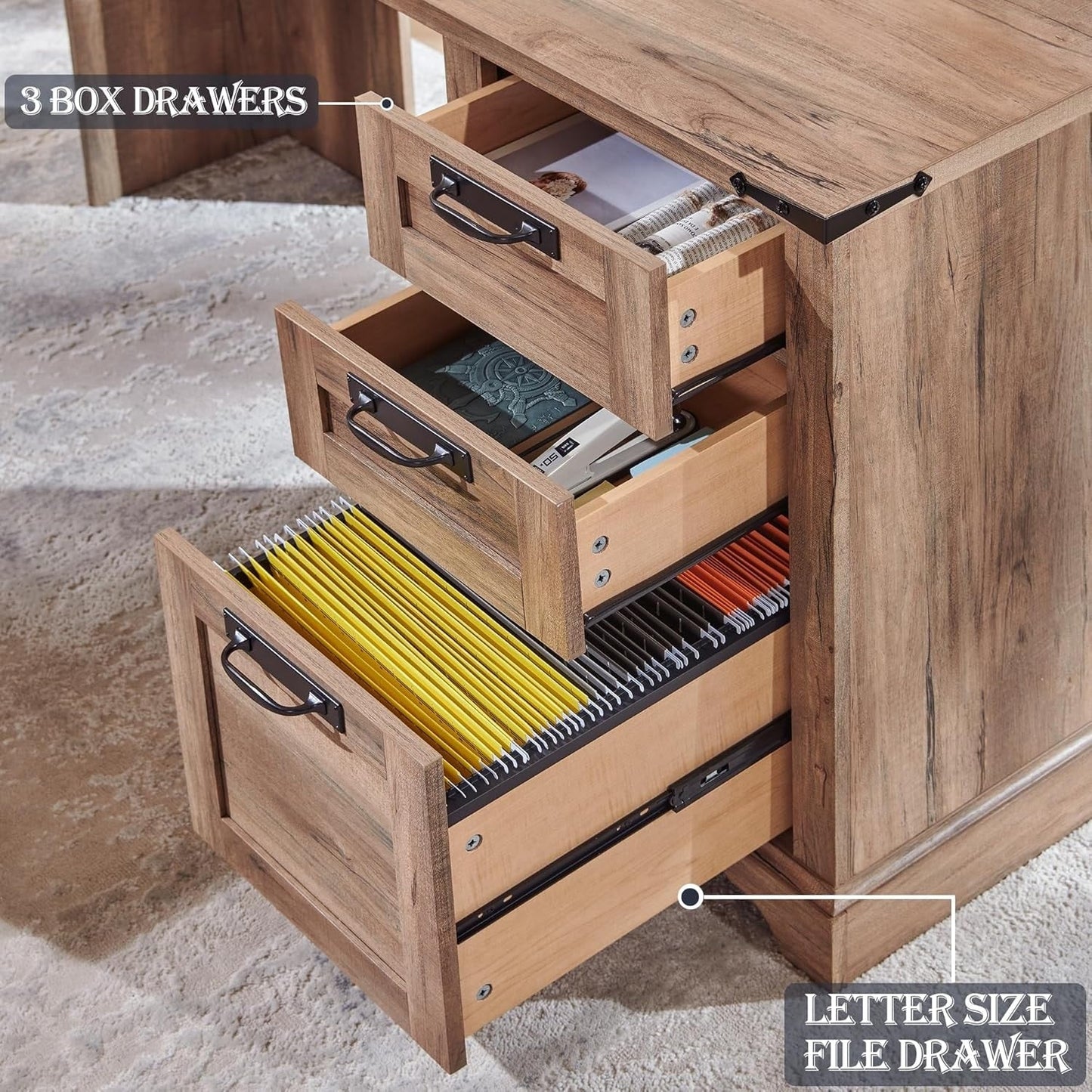 Bureau de direction en L de style ferme, bureau d'angle en bois, bureau d'ordinateur