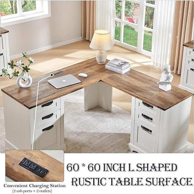 Bureau de direction en L de style ferme, bureau d'angle en bois, bureau d'ordinateur