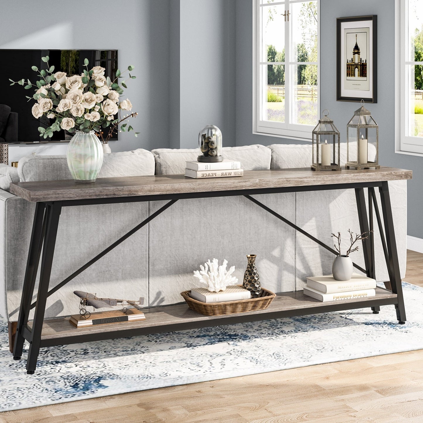 Table console d'entrée extra-longue de 70,9 pouces, style industriel