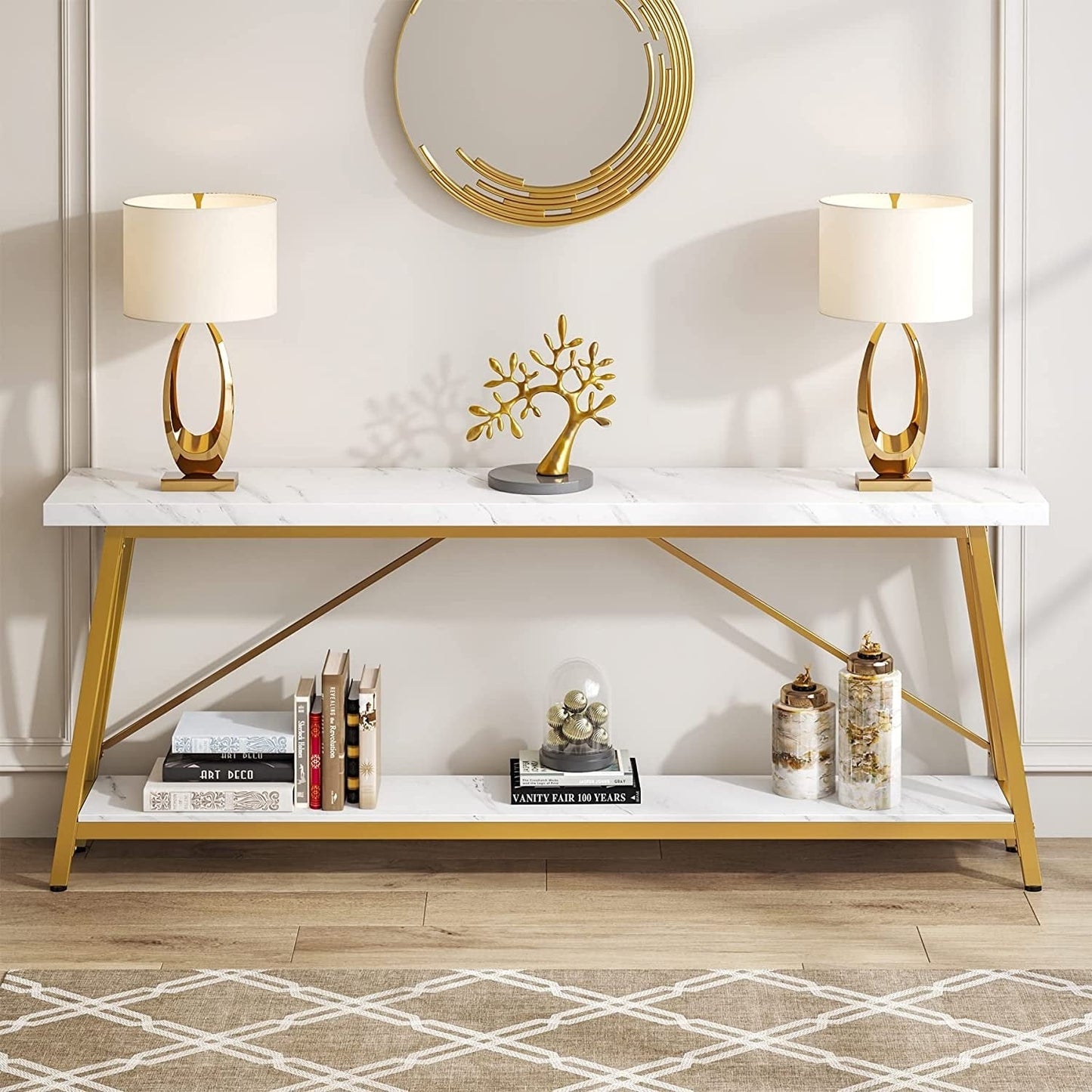 Table console d'entrée extra-longue de 70,9 pouces, style industriel