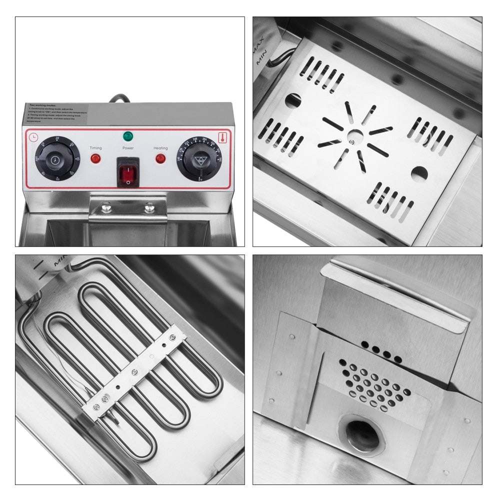 Friteuse à cuve unique en acier inoxydable de 8,5 QT, 1 700 W max., avec robinet et grande poignée