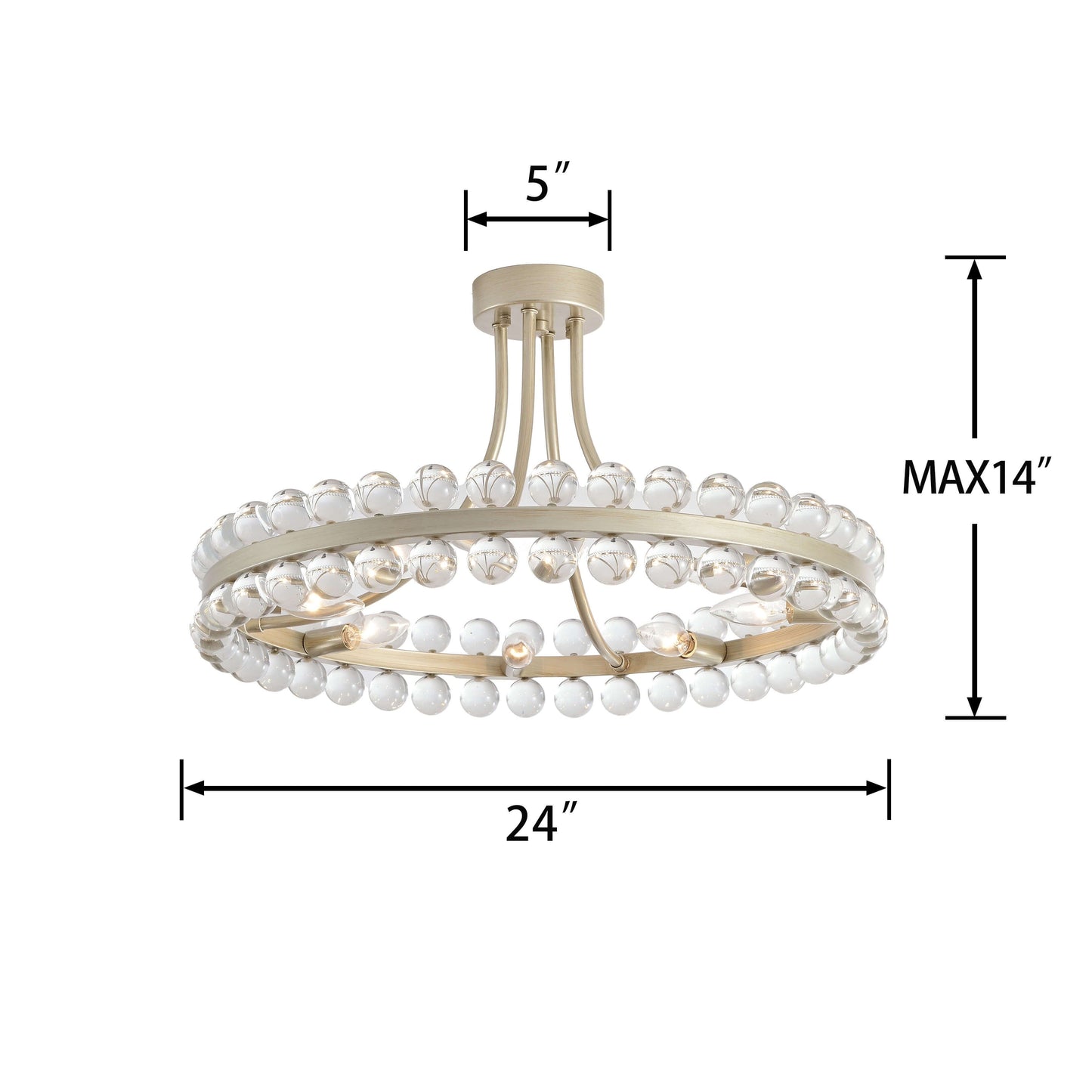 Plafonnier semi-encastré en cristal Elvira à 8 lumières, forme de roue de chariot