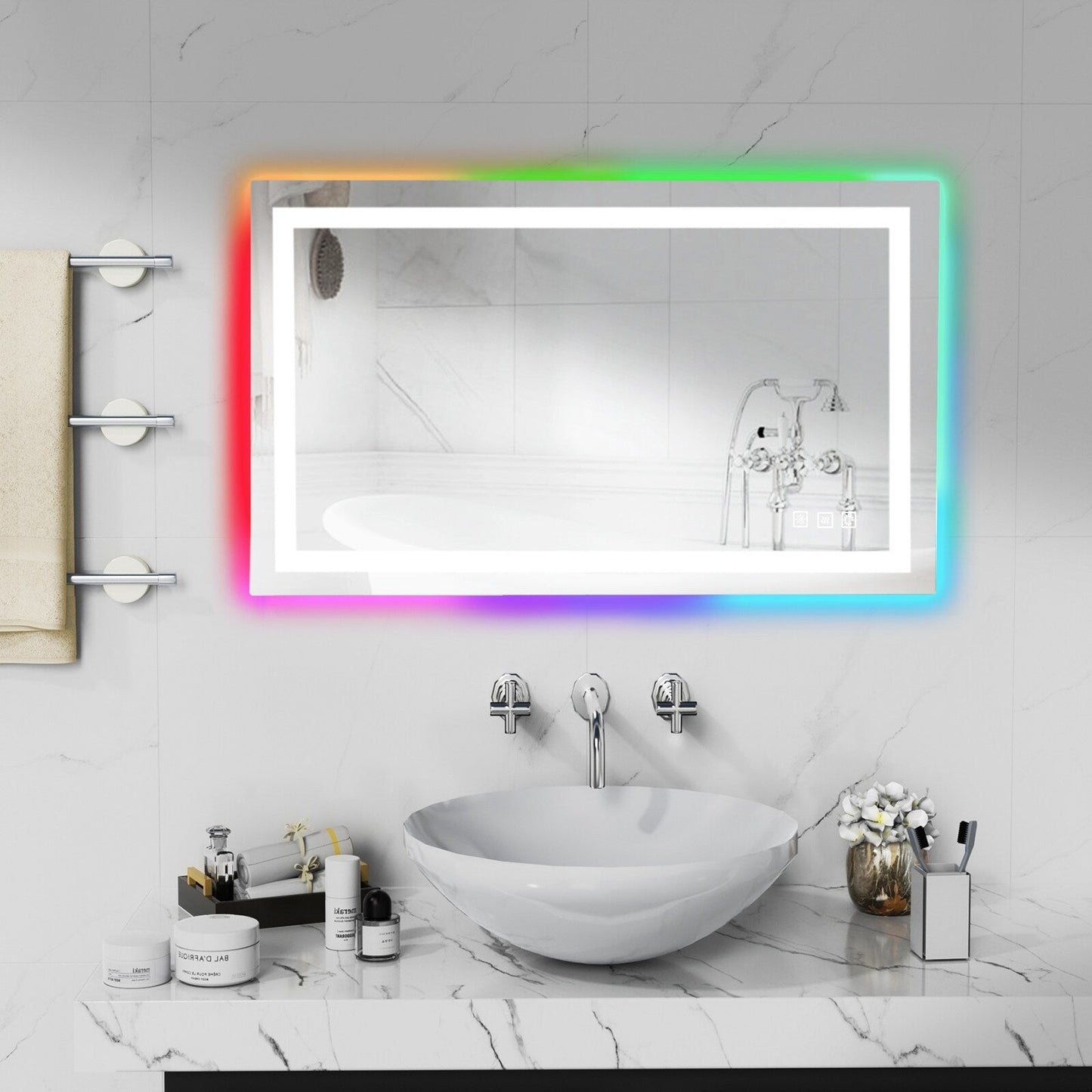 Miroir de salle de bain antibuée rétroéclairé RVB et à éclairage frontal LED