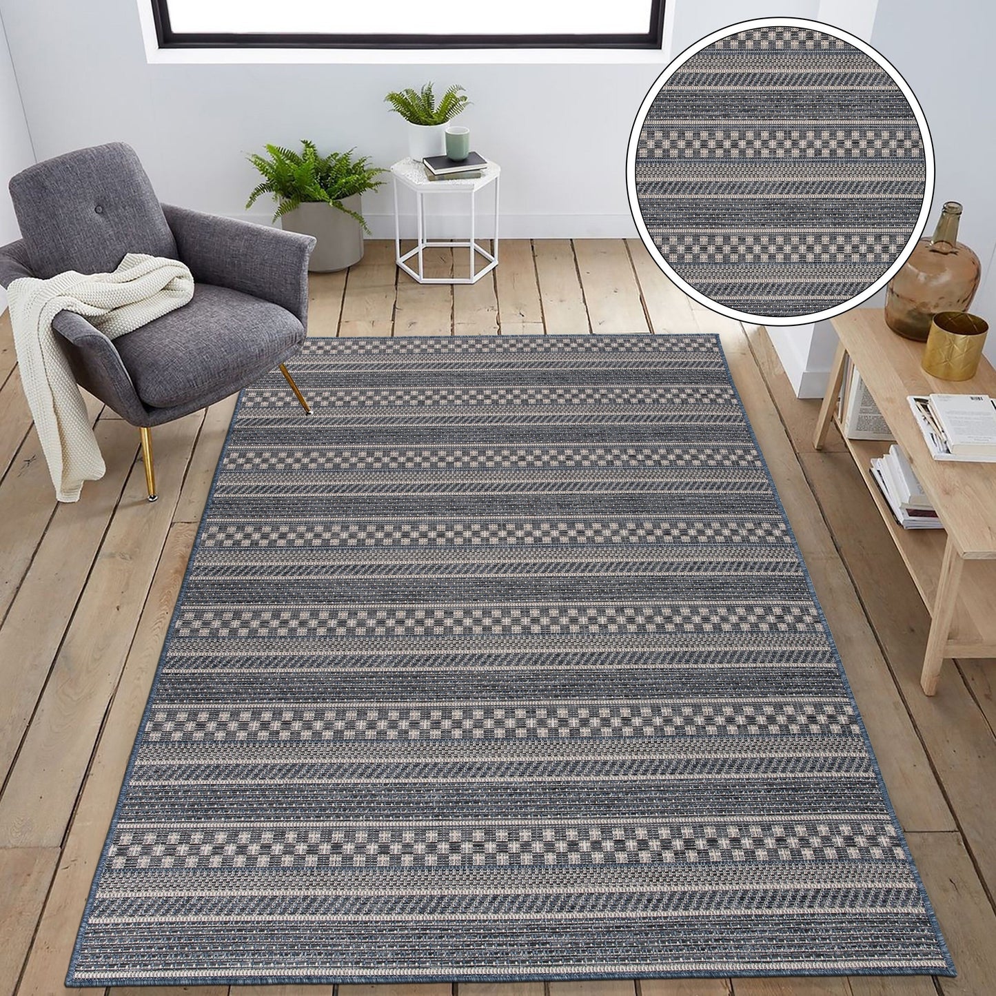 World Rug Gallery Bohemian Geometric Stripe Indoor/Outdoor Area Rug