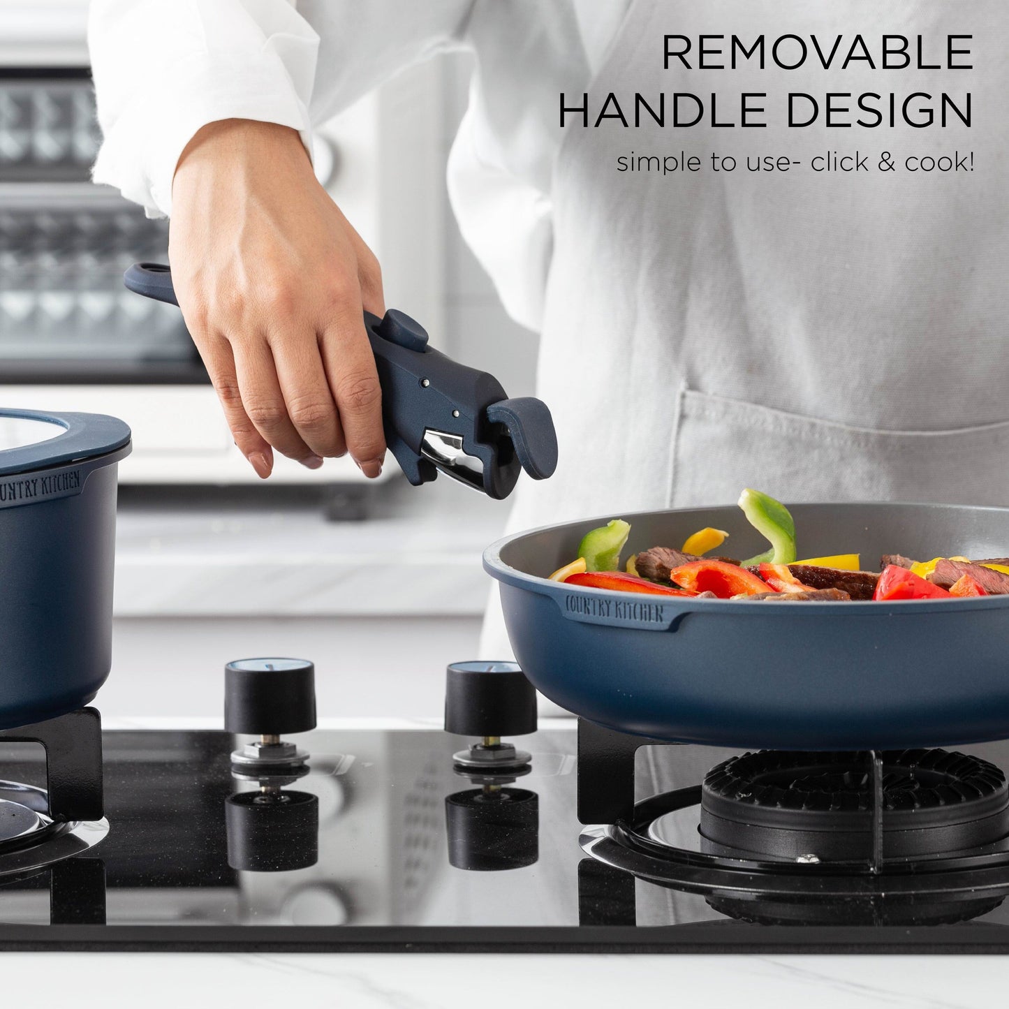 Batterie de cuisine Country Kitchen 16 pièces pour camping-car, en céramique avec poignée amovible, compatible avec le four