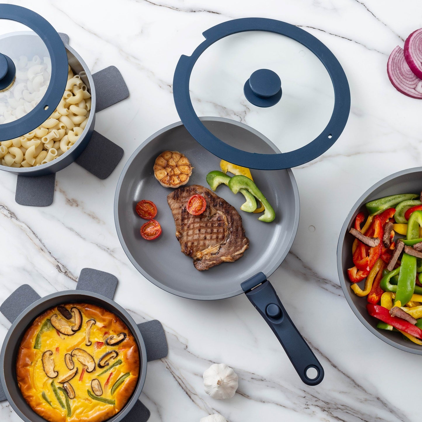 Batterie de cuisine Country Kitchen 16 pièces pour camping-car, en céramique avec poignée amovible, compatible avec le four