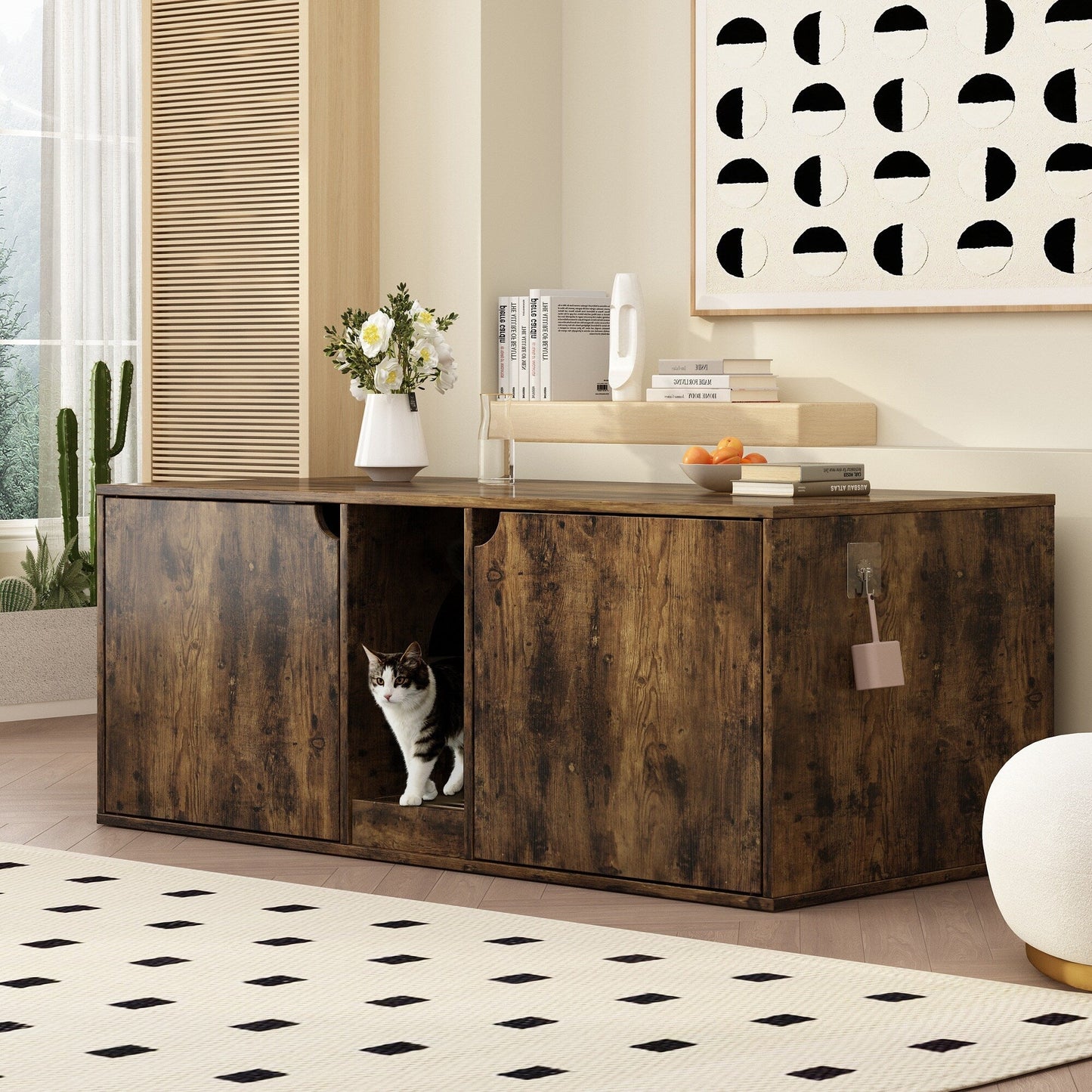 Dual-Compartment Cat Litter Box Enclosure Multi-Functional Furniture