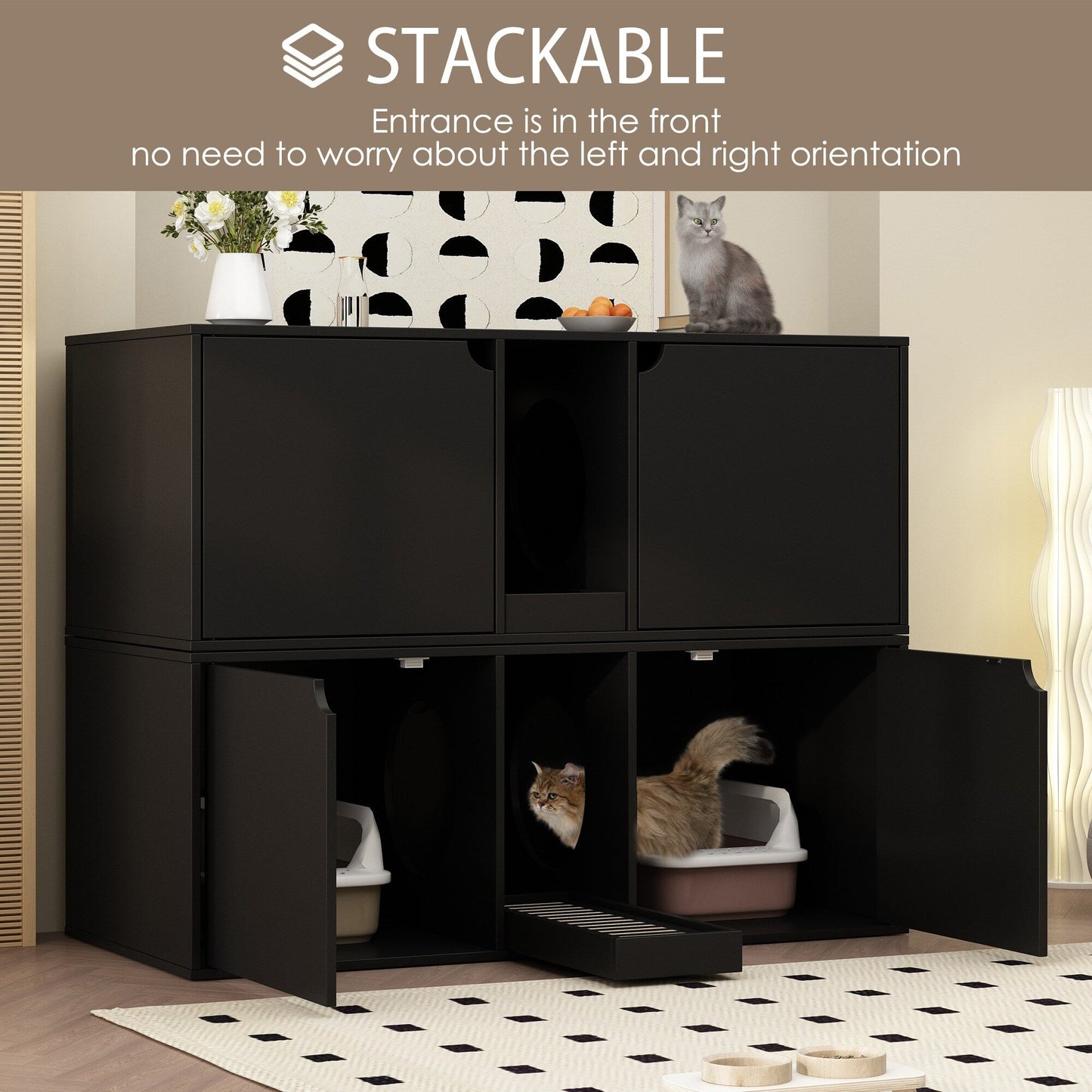 Dual-Compartment Cat Litter Box Enclosure Multi-Functional Furniture