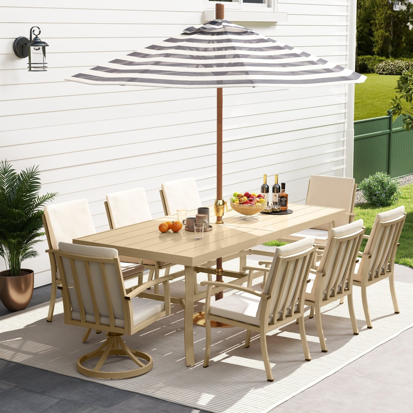 EGEIROS LIFE AluLux 9-Piece Aluminum Patio Dining Set with 2 Swivel Dining Chairs, 6 Dining Chairs and Washable Cushions