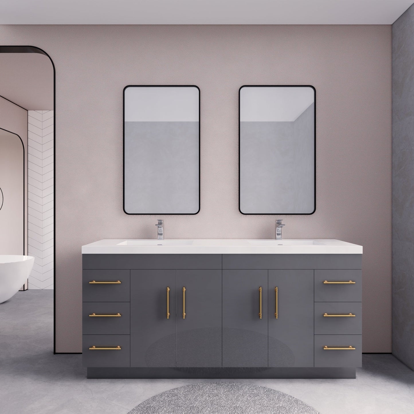 Meuble-lavabo autoportant Eliza de 72 po avec double vasque