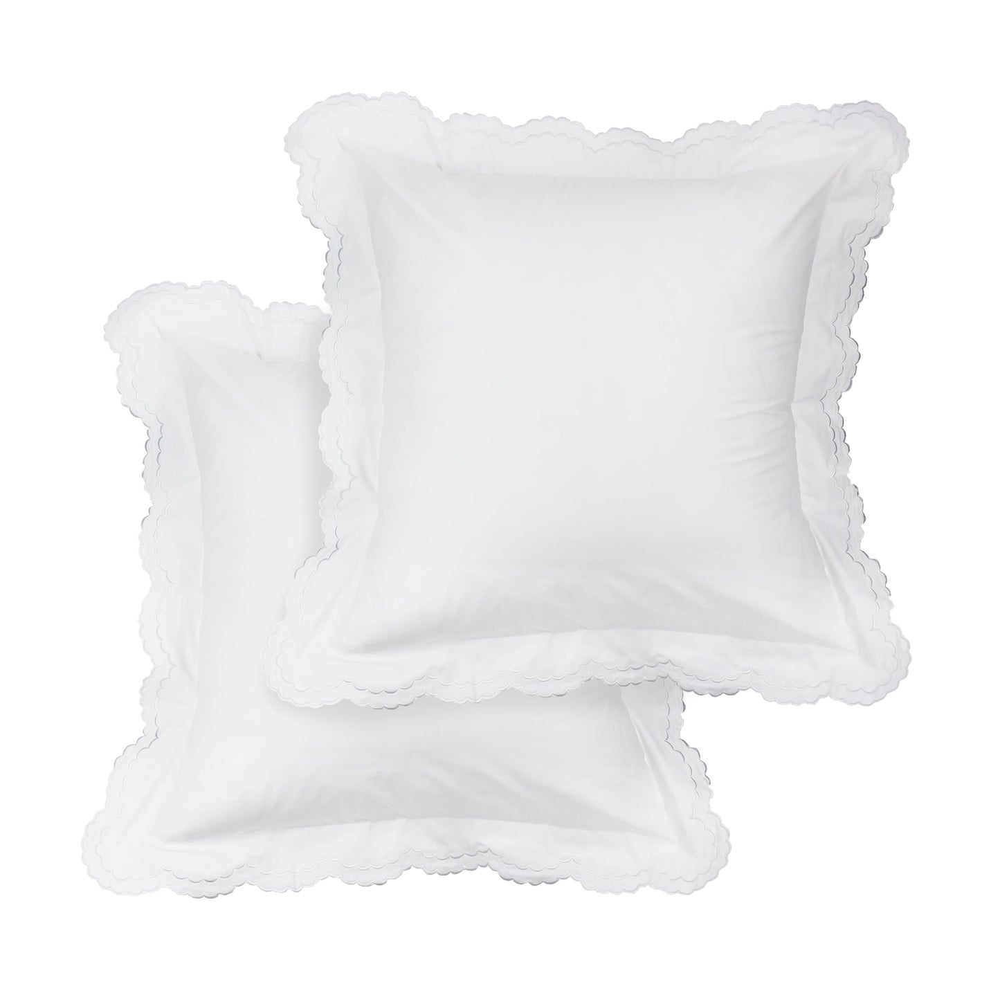 Embroidered Percale Crisp Cotton Double Scallopier Duvet Set and Sham
