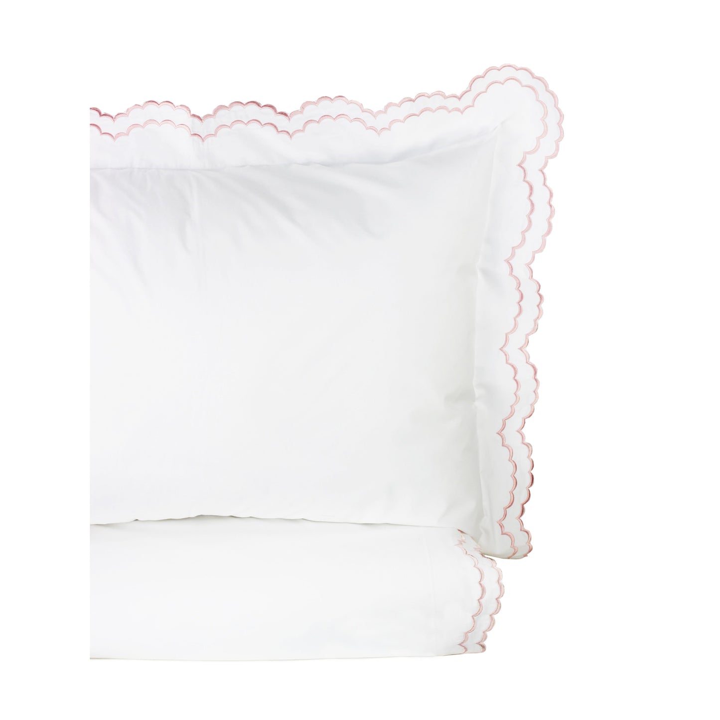 Embroidered Percale Crisp Cotton Double Scallopier Duvet Set and Sham