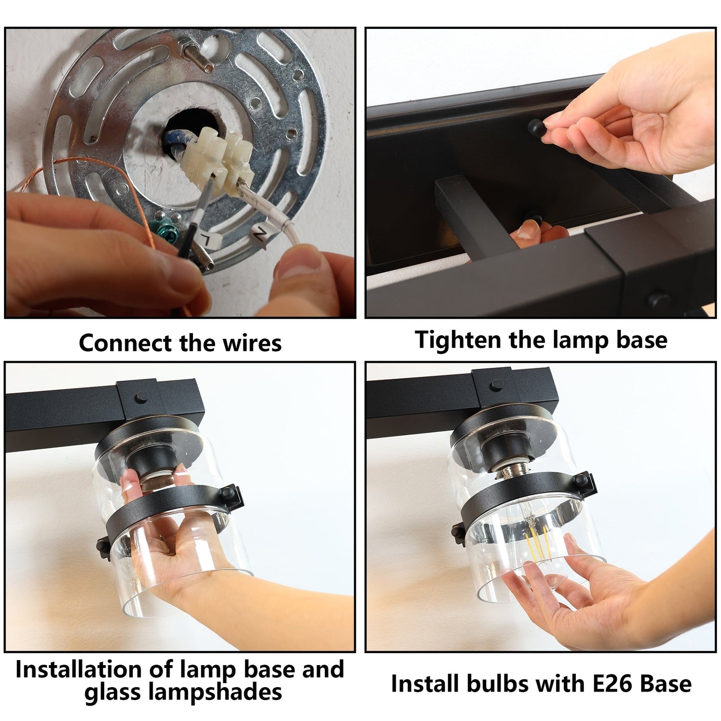 ExBrite Farmhouse 3-lights Bathroom Dimmable Iron Black Vanity Lights Wall Sconces