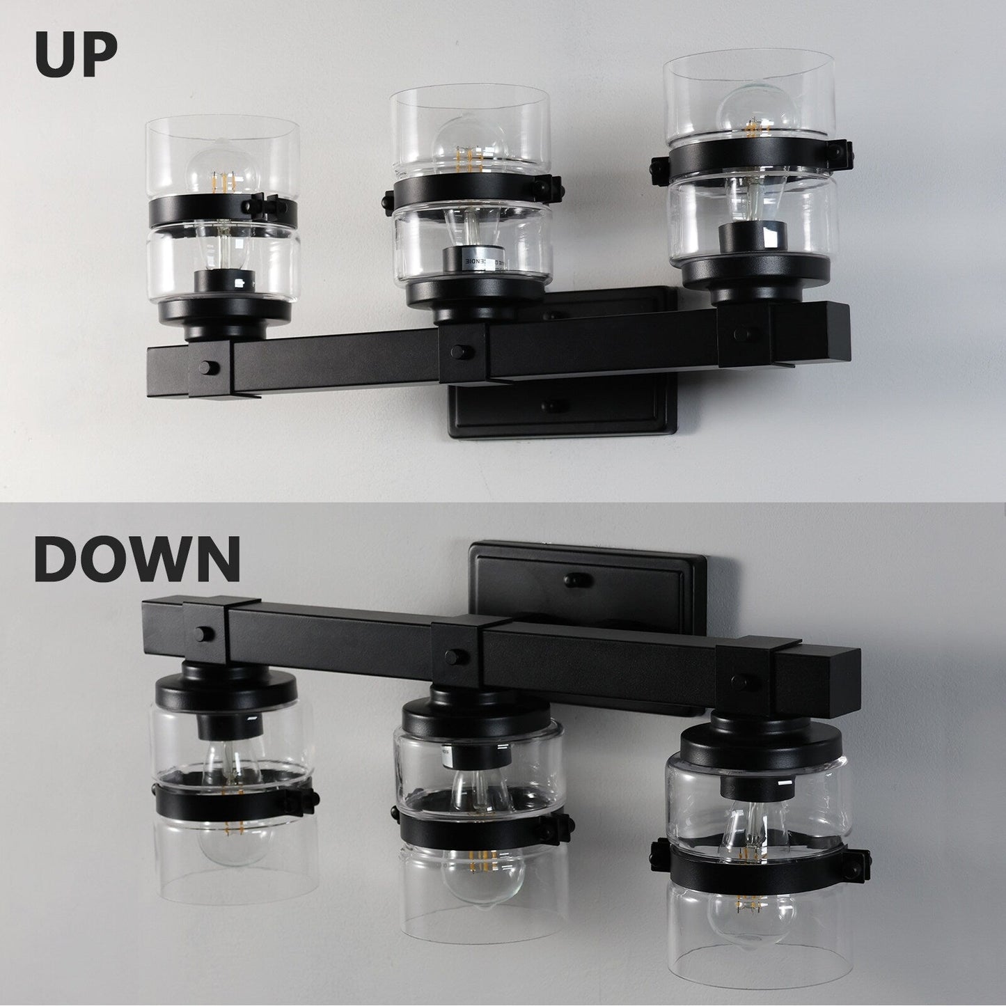 ExBrite Farmhouse 3-lights Bathroom Dimmable Iron Black Vanity Lights Wall Sconces