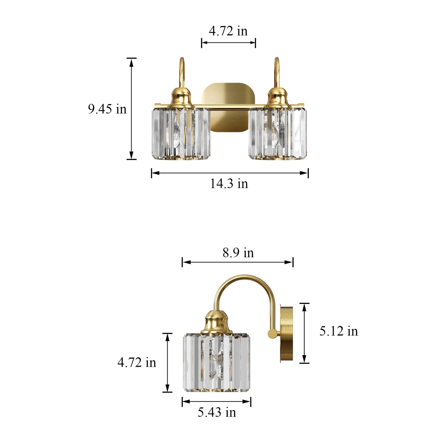 ExBrite Modern Rose Gold 1/2/3/4/5-light Bathroom Dimmable Crystal Vanity Lights Wall Sconces