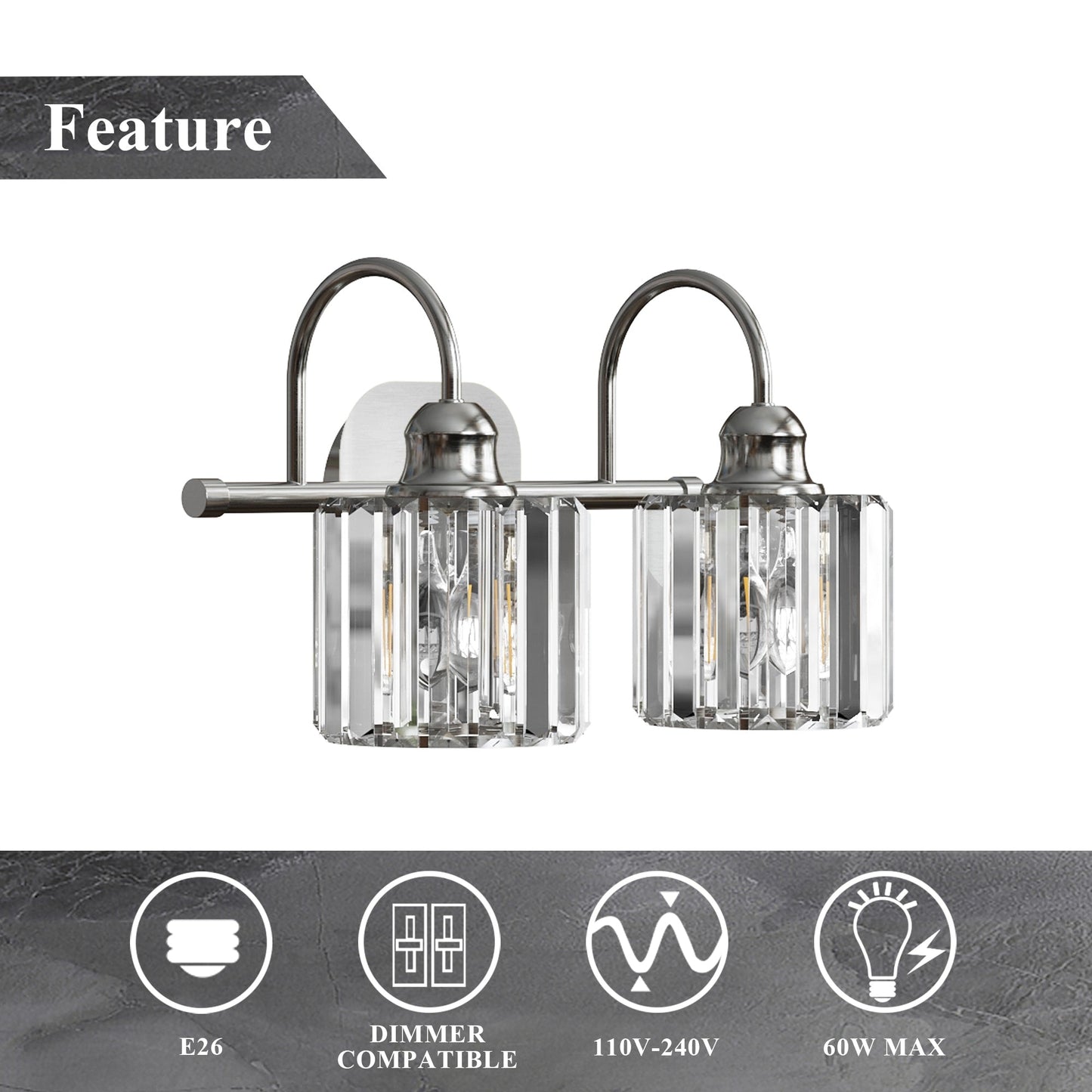 ExBrite Modern Rose Gold 1/2/3/4/5-light Bathroom Dimmable Crystal Vanity Lights Wall Sconces