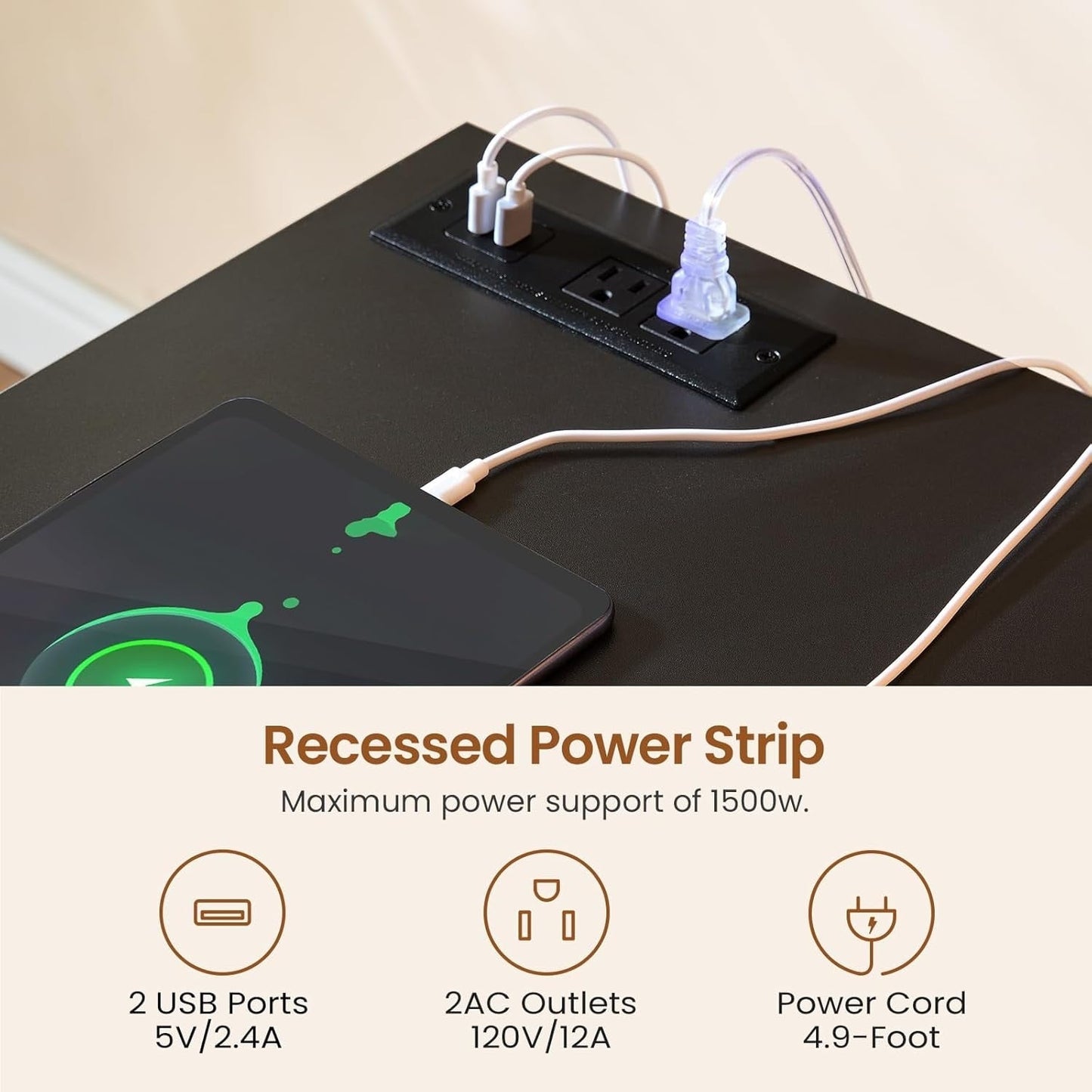 Bureau de direction de ferme Bureau à domicile Tiroir de classement Support d'écran Prise de courant