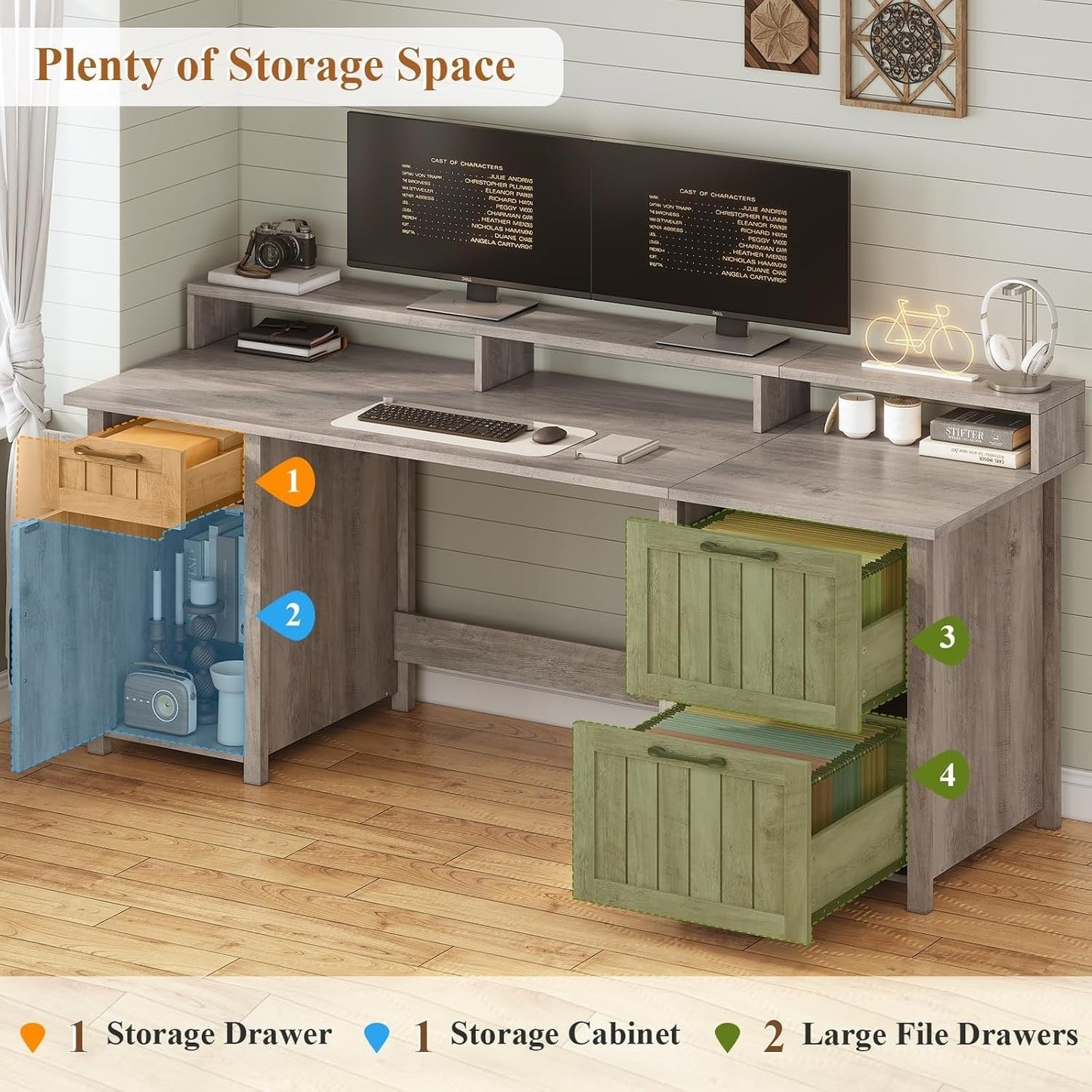 Bureau de direction de ferme Bureau à domicile Tiroir de classement Support d'écran Prise de courant