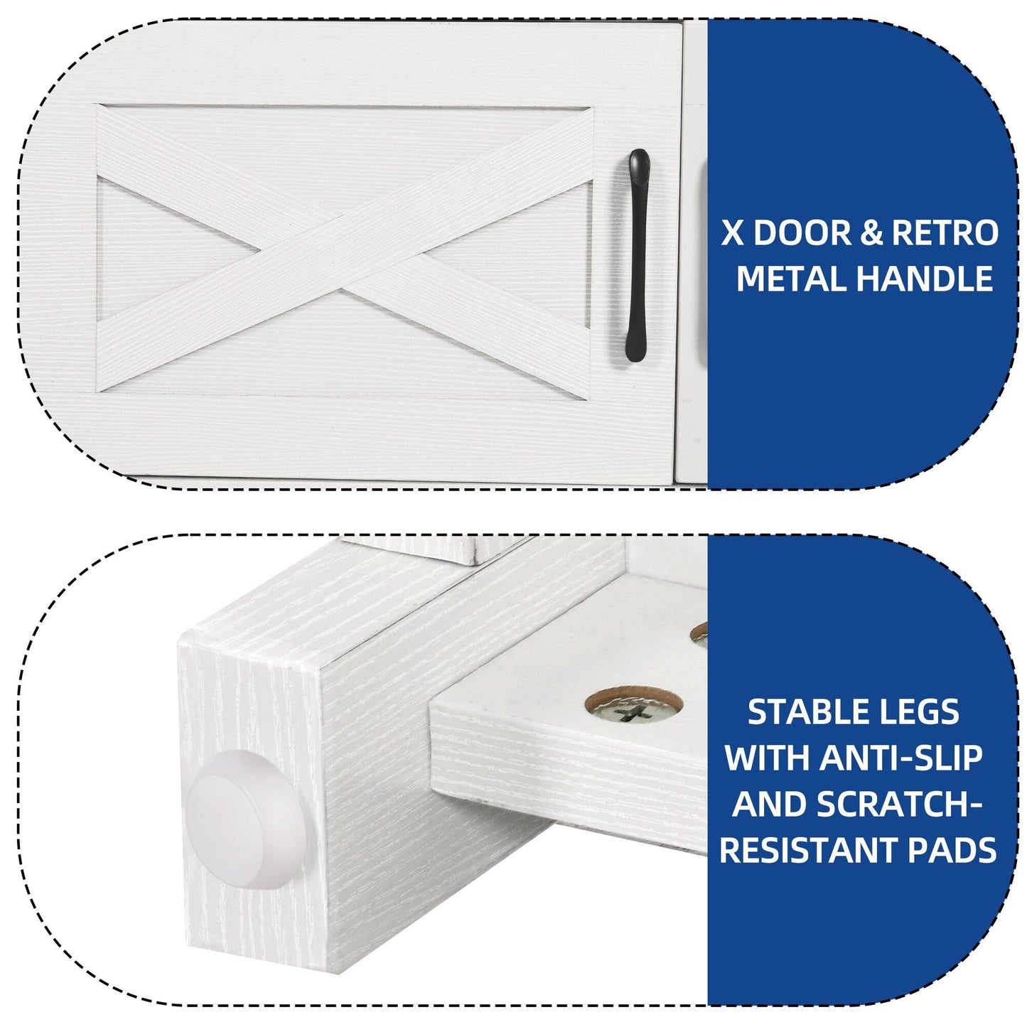 Meuble TV Farmhouse pouvant accueillir jusqu'à 65 téléviseurs avec portes et étagères ouvertes Console multimédia Prise de courant