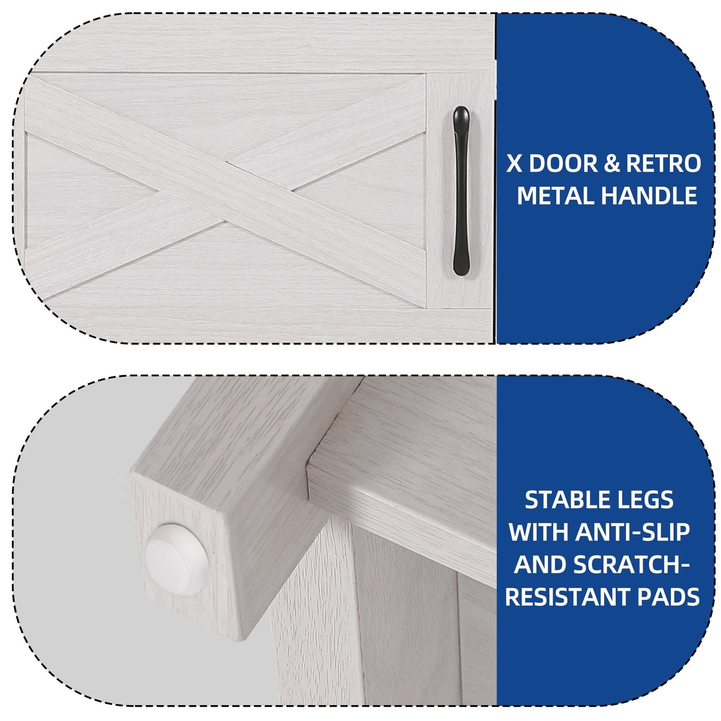 Meuble TV Farmhouse pouvant accueillir jusqu'à 65 téléviseurs avec portes et étagères ouvertes Console multimédia Prise de courant