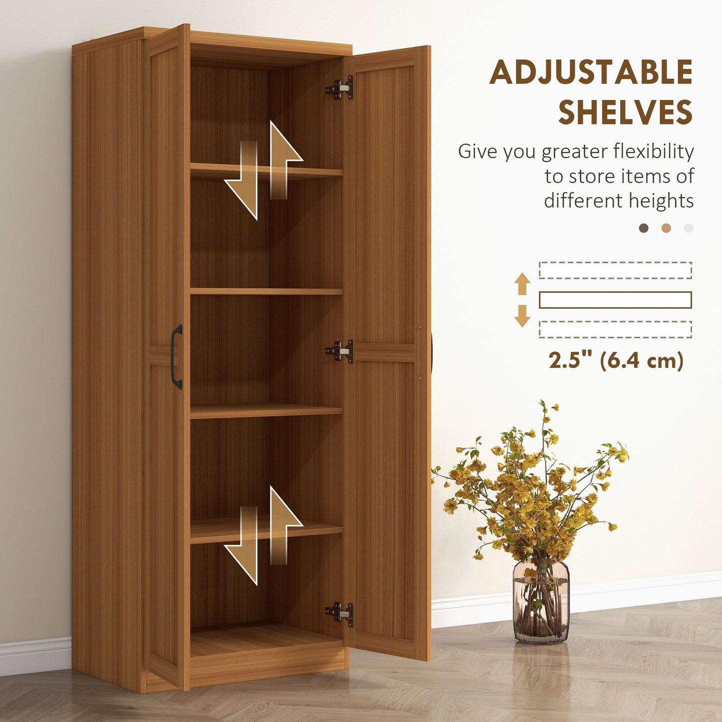 HOMCOM 63 Garde-manger de cuisine à 2 portes, meuble de rangement indépendant avec étagères à 5 niveaux et 2 étagères réglables pour salle à manger