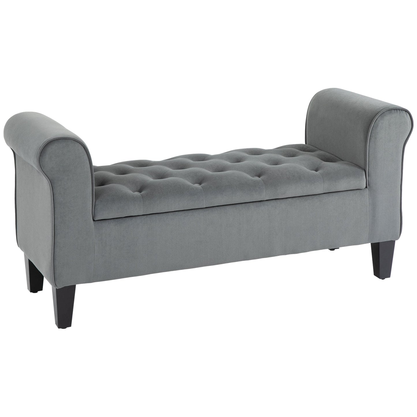Banc ottoman de rangement capitonné à boutons HOMCOM, banc de lit rembourré avec accoudoirs roulés pour chambre, salon ou couloir