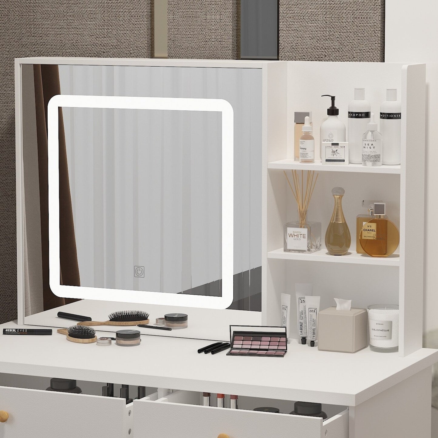 Coiffeuse Kerrogee avec miroir éclairé réglable et tabouret - 39,4 L x 19,7 l x 53,5 H