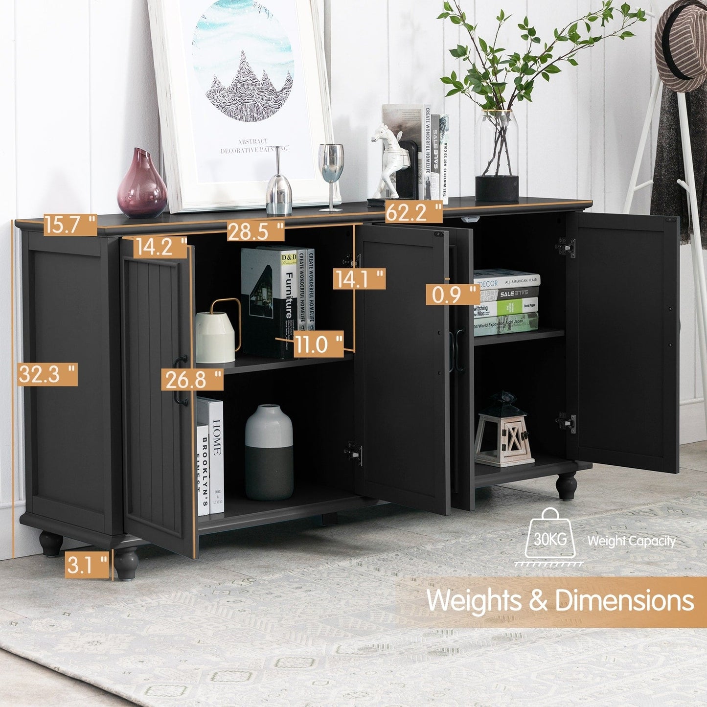 Buffet de cuisine, meuble bar à café, meuble de rangement d'appoint