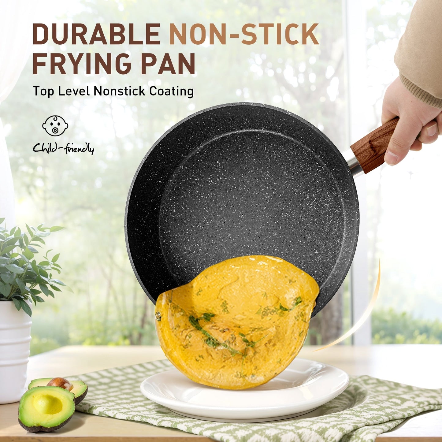 Batterie de cuisine en granit, poêles et casseroles antiadhésives, 12/15/30 pièces