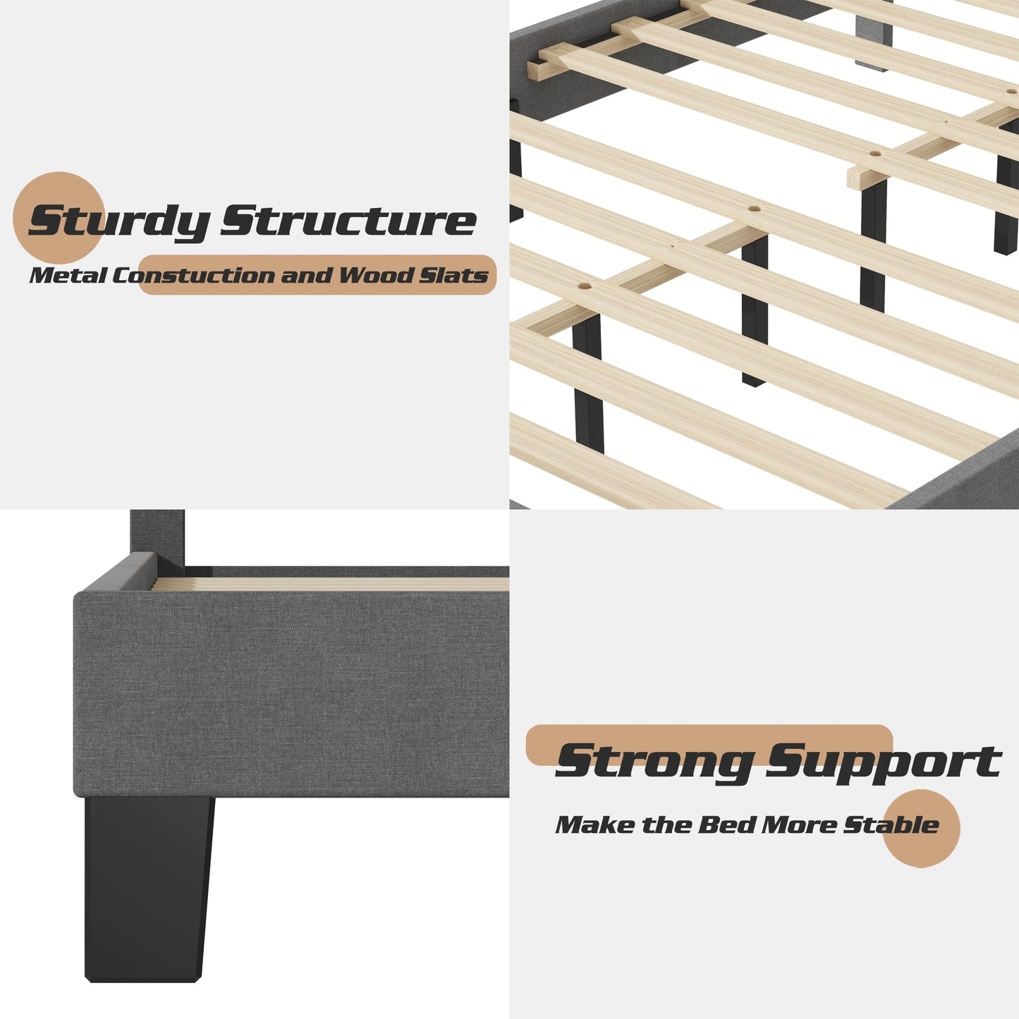 Cadre de lit plateforme rembourré réglable Lifezone Queen Size