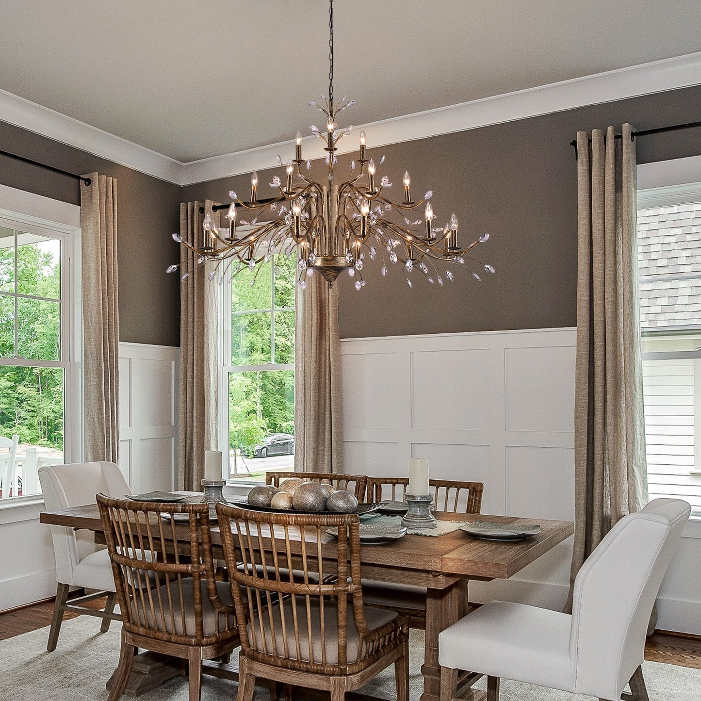 Lustre en cristal style bougie style rétro avec branches d'arbres