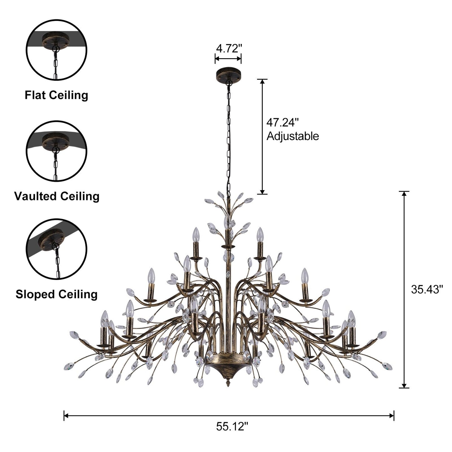 Lustre en cristal style bougie style rétro avec branches d'arbres