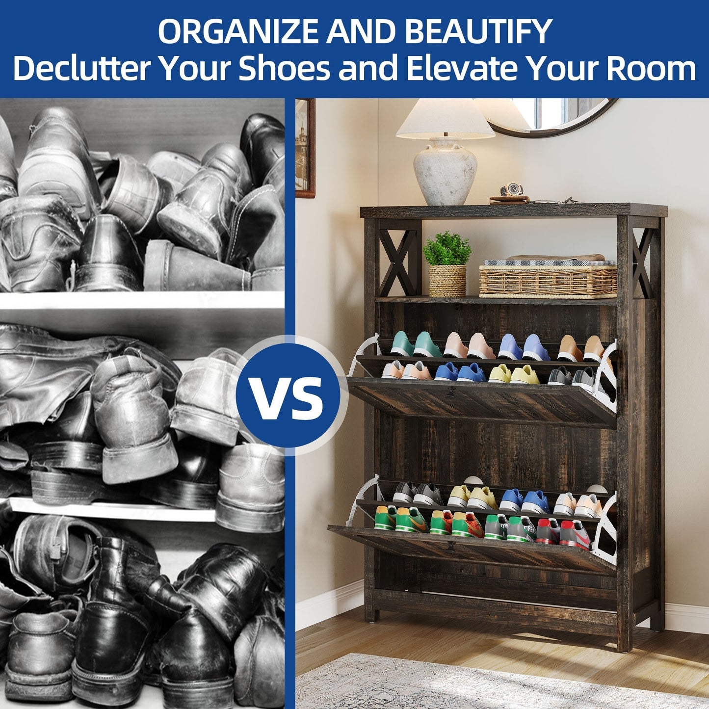 Meuble de rangement à chaussures Moasis avec 2 compartiments pour entrée et couloir