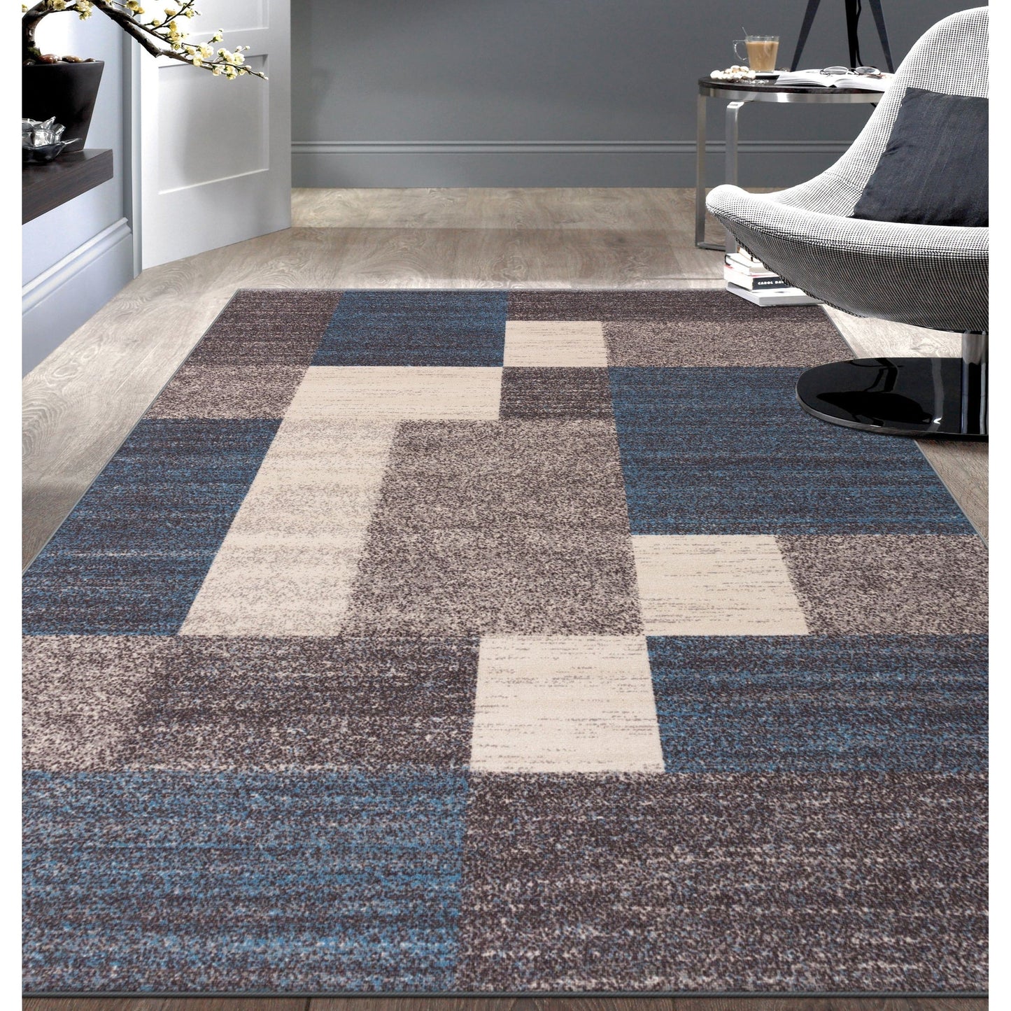 World Rug Gallery Modern Boxes Design Non-slip (Non-skid) Area Rug