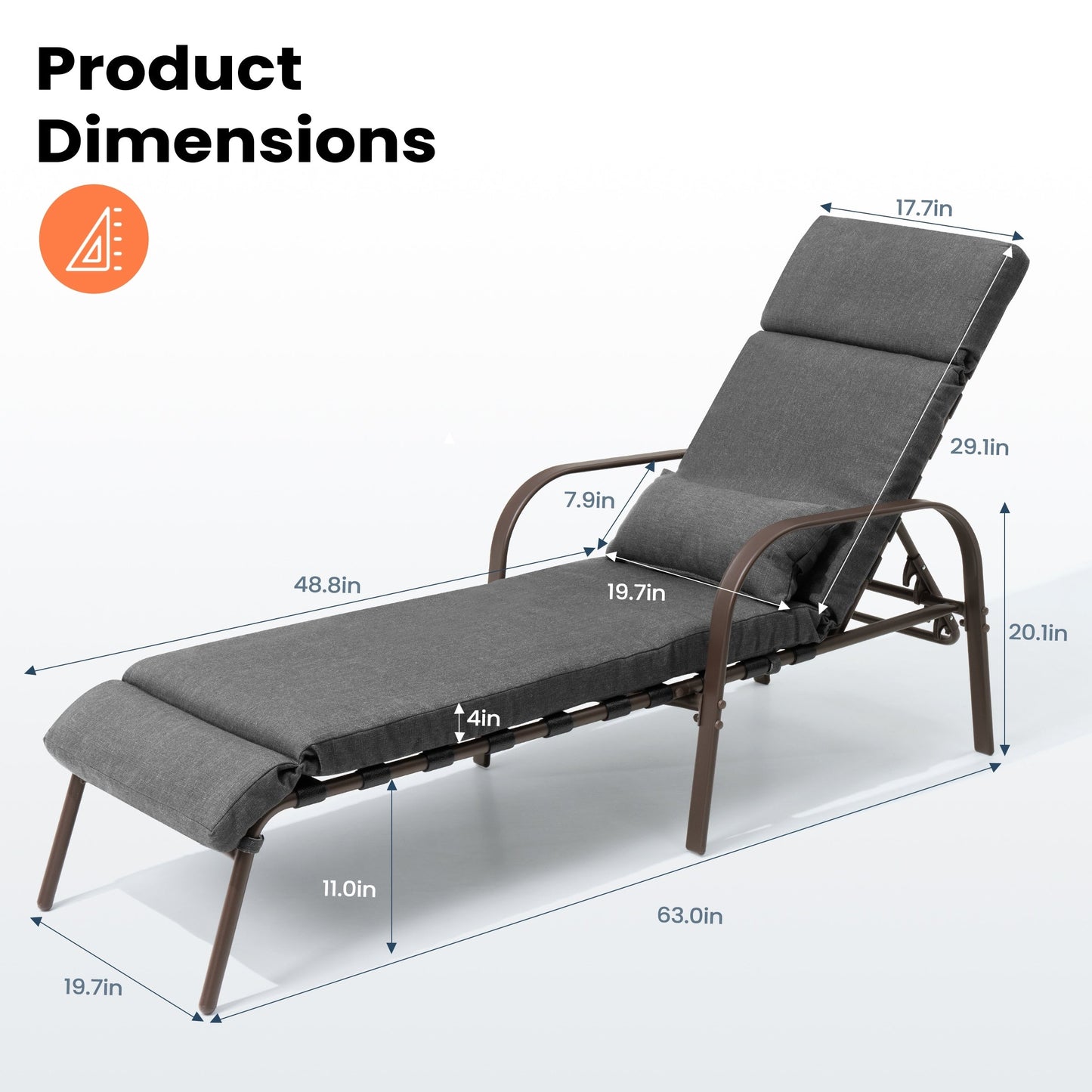 Chaise longue d'extérieur réglable avec coussin pour la plage et la piscine