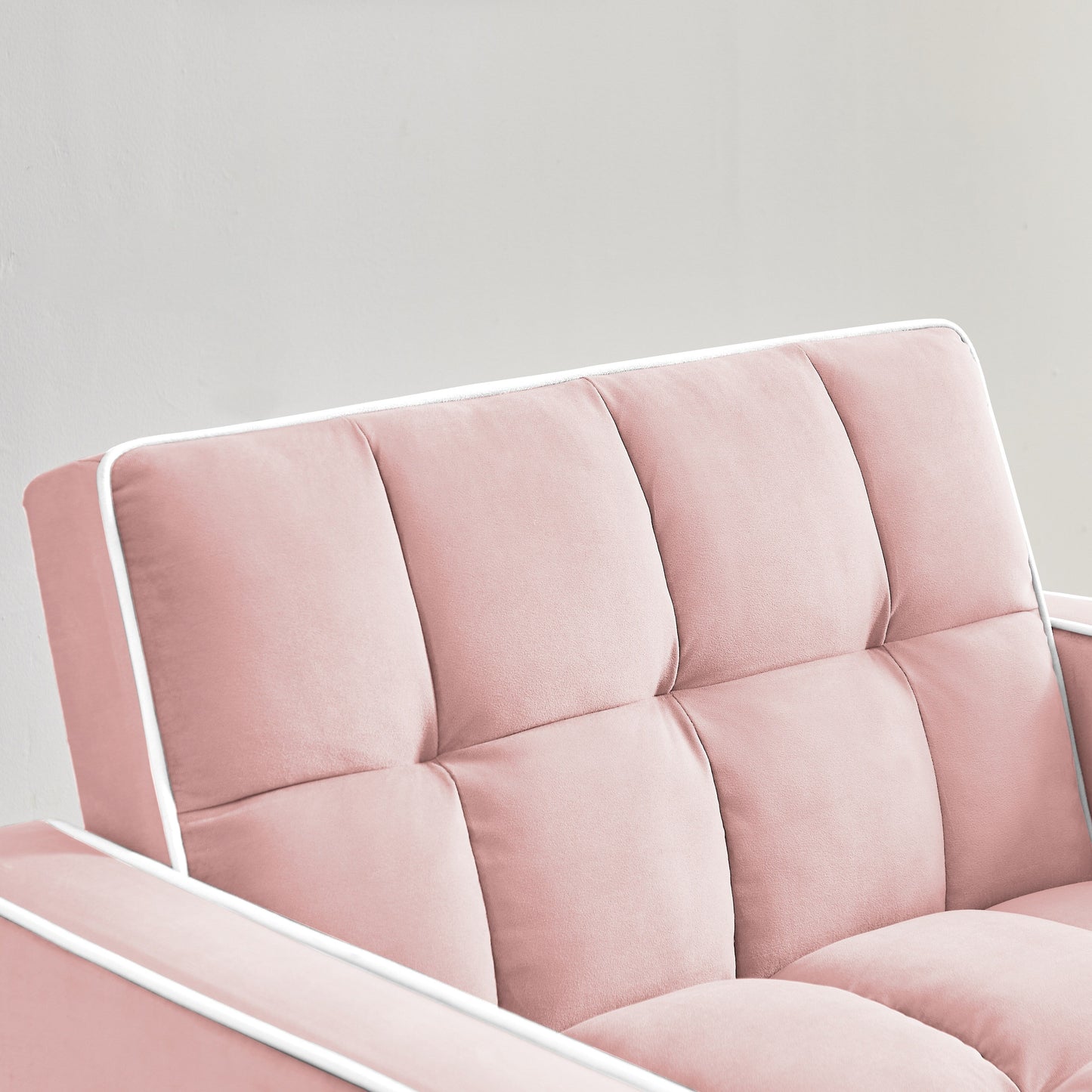 Pink Velvet Single Sofa Bed with Adjustable Back