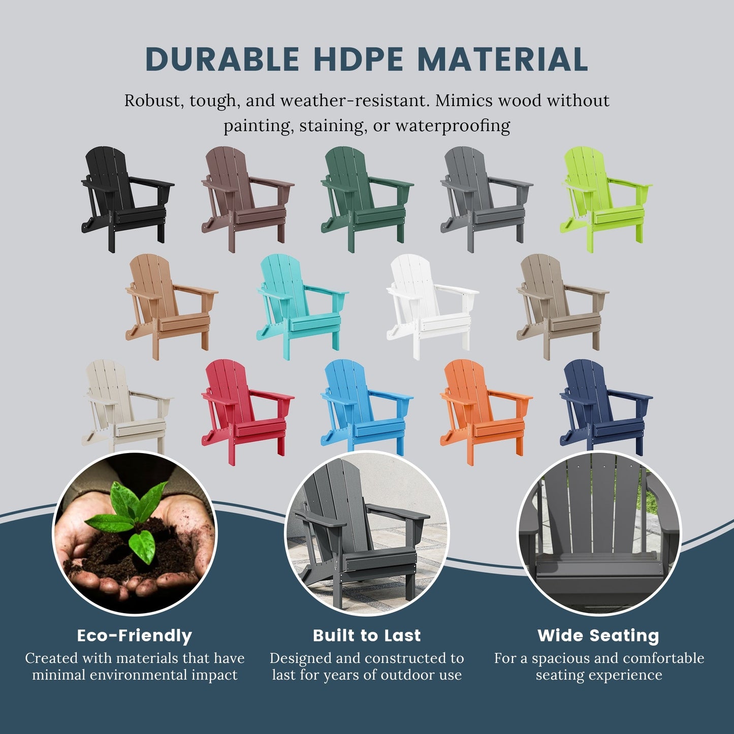 Chaise pliante Adirondack Polytrends Laguna résistante à la décoloration et aux intempéries pour patio extérieur