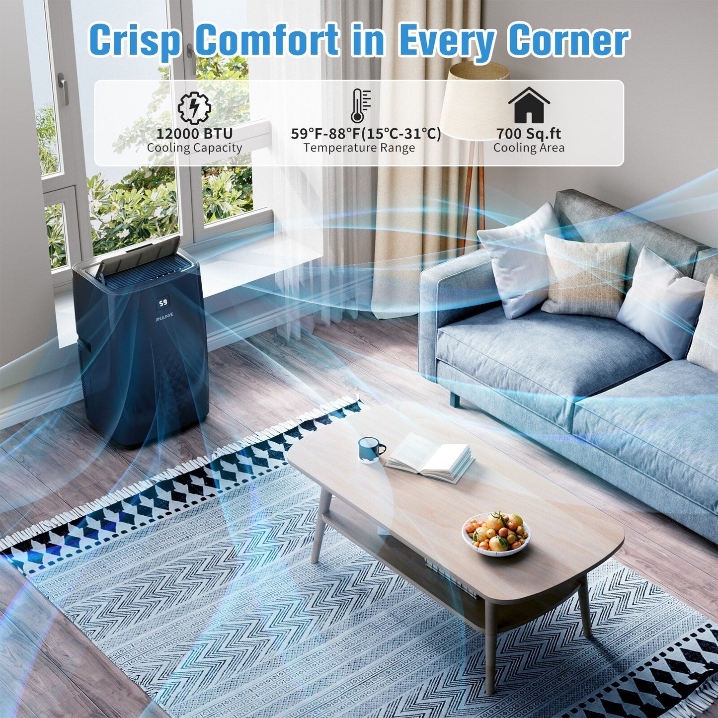 Climatiseur portatif avec chauffage – 12 000 BTU de refroidissement et 10 000 BTU de chauffage pour pièces jusqu'à 700 pi²