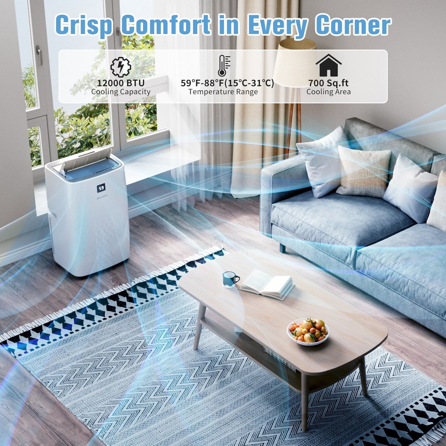 Climatiseur portatif avec chauffage – 12 000 BTU de refroidissement et 10 000 BTU de chauffage pour pièces jusqu'à 700 pi²