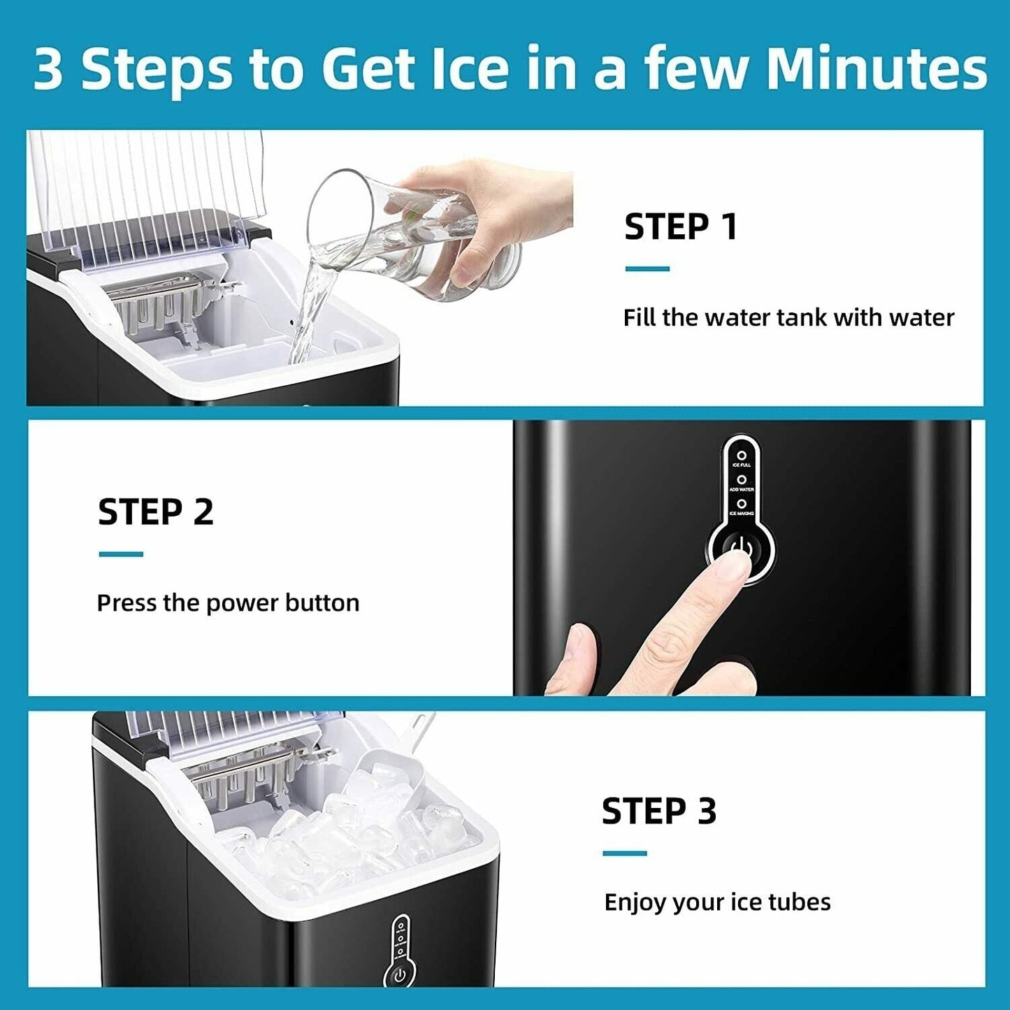 Portable Countertop Ice Maker Machine,26Lbs/24H, Self-Cleaning Home, Low Noise