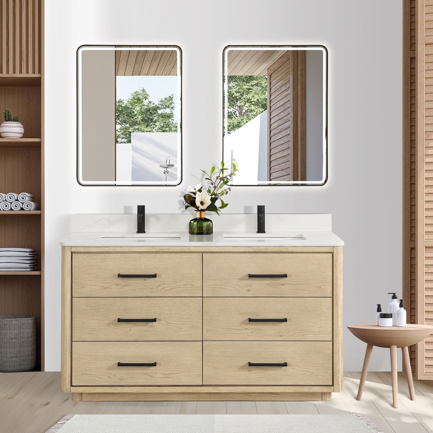 Meuble-lavabo Porto avec dessus en quartz blanc sans miroir