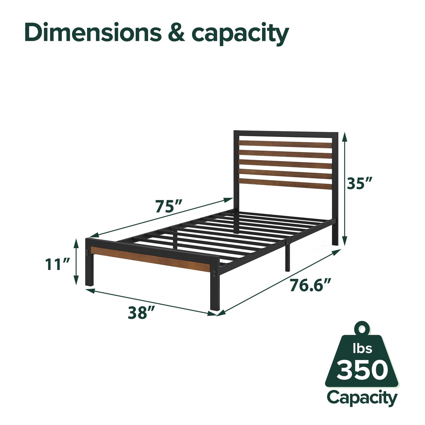 Priage by ZINUS Brown Bamboo and Metal Platform Bed Frame