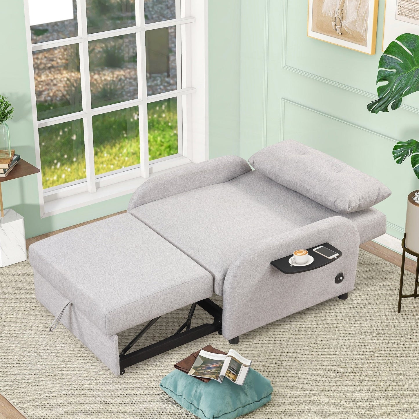 Pull Out Sofa Sleeper 3 in 1 with 2 Wing Table