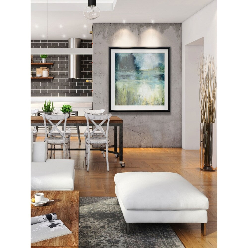 Reflections Edge -Custom Framed Print - blue, white, grey, yellow, green, silver, gold